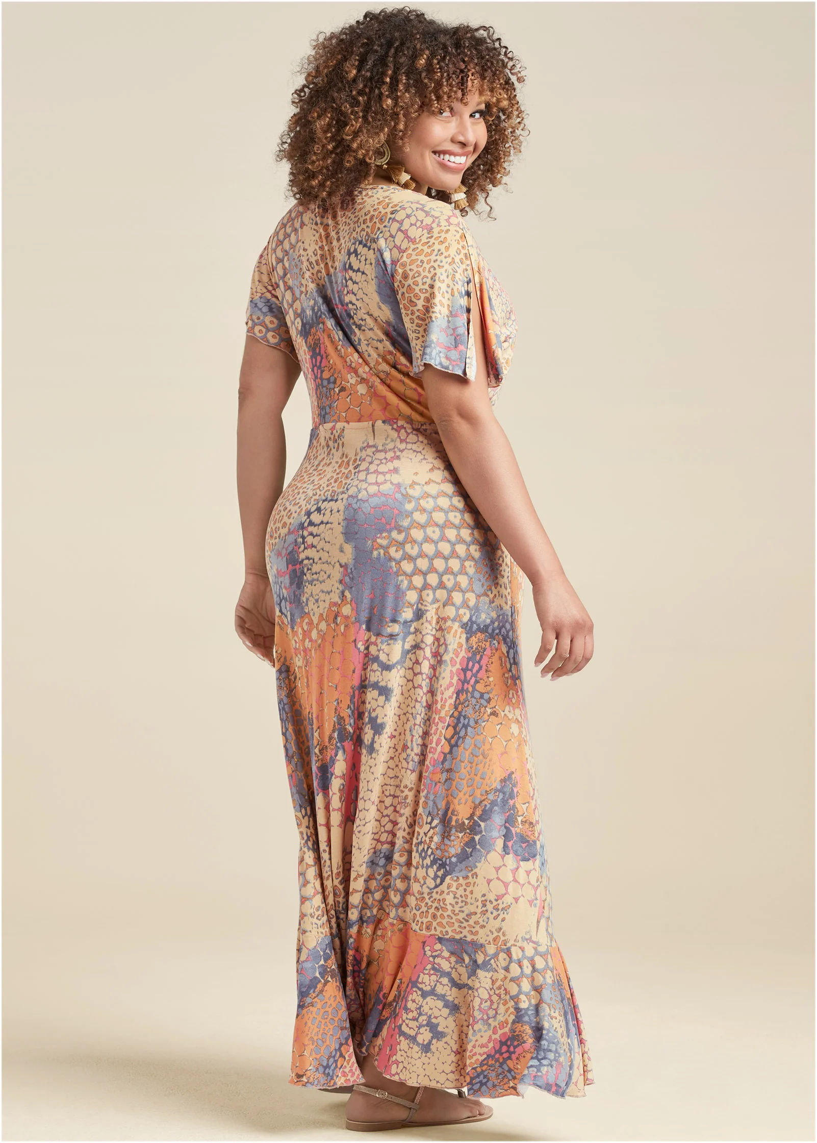 Surplice maxi dress  - Orange Multi