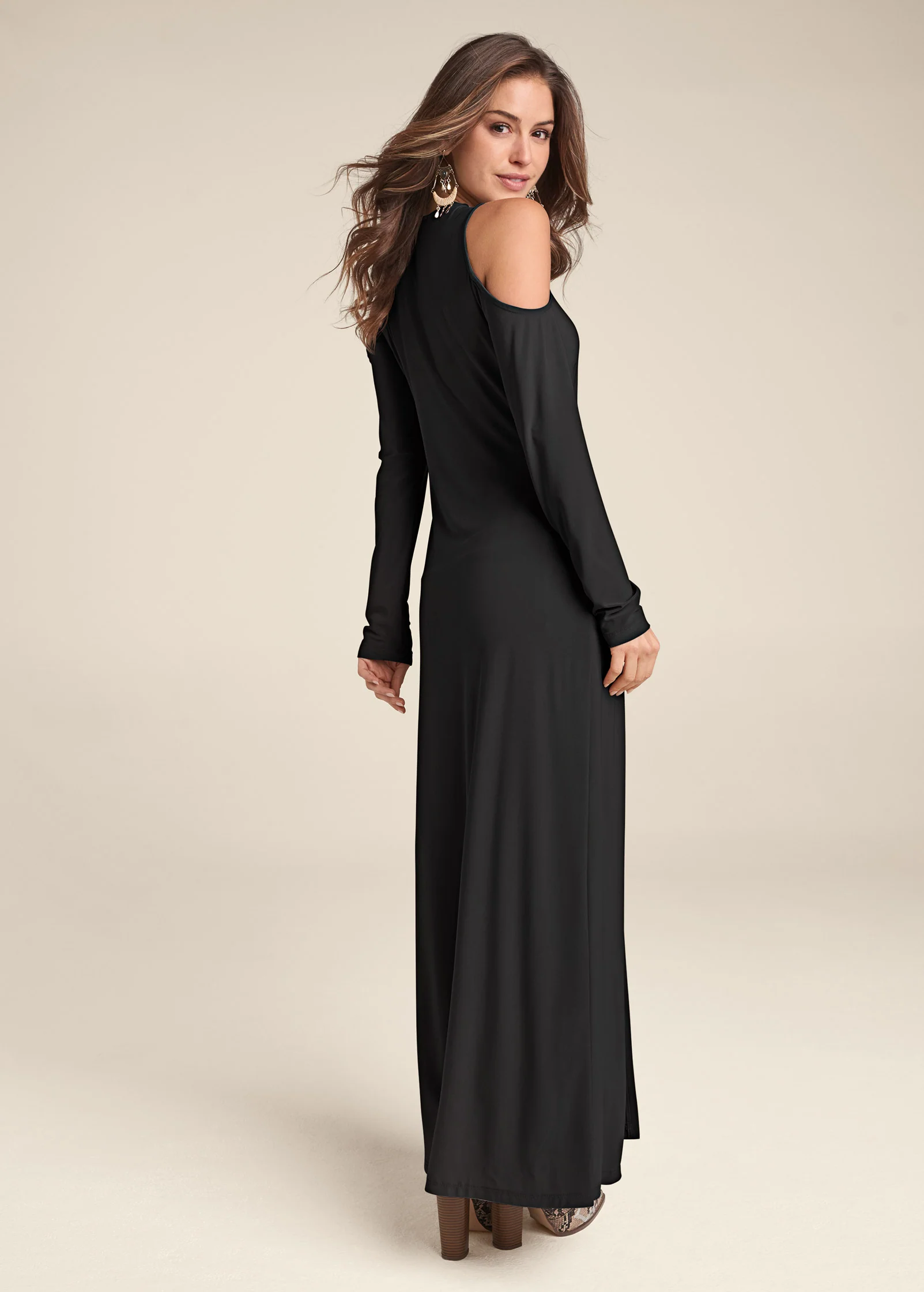 Lace up cold shoulder maxi top - Black