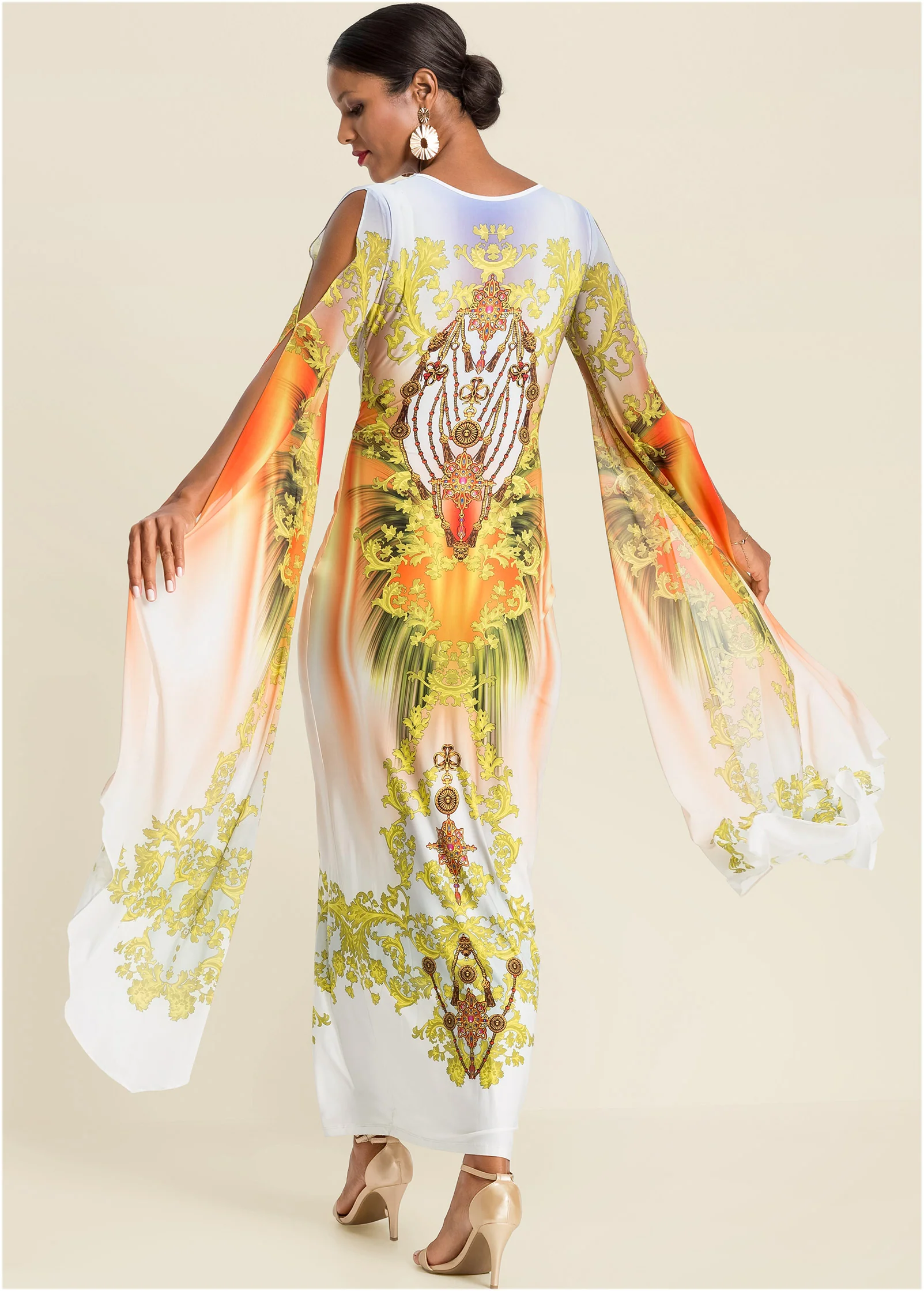 Exaggerated sleeve dress - Yellow Multi