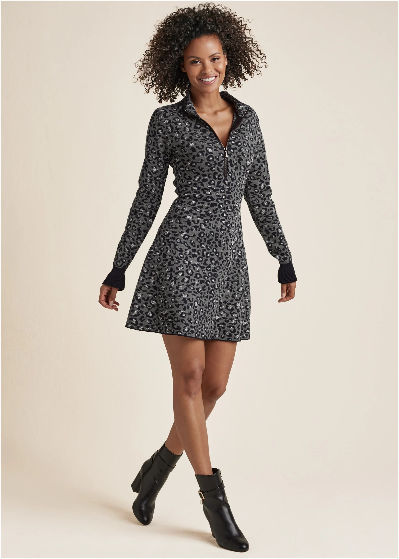 Leopard print sweater dress - Black Multi