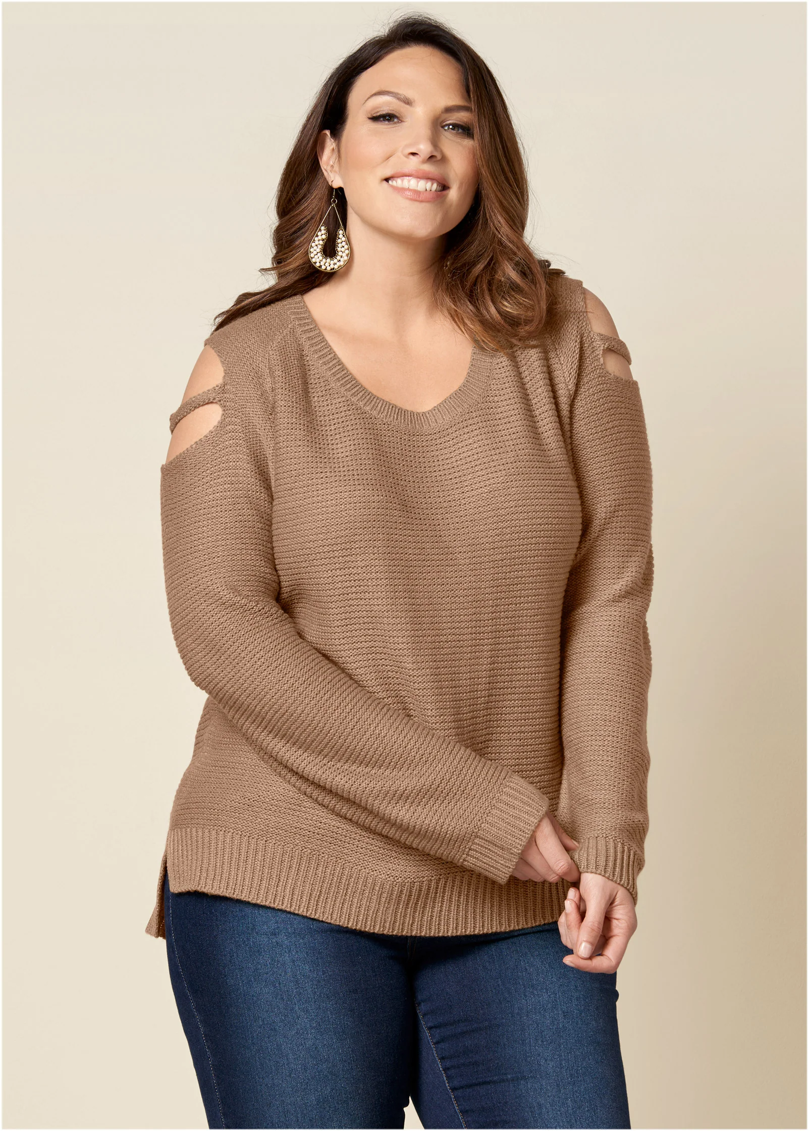 Cutout sleeve sweater - Tan