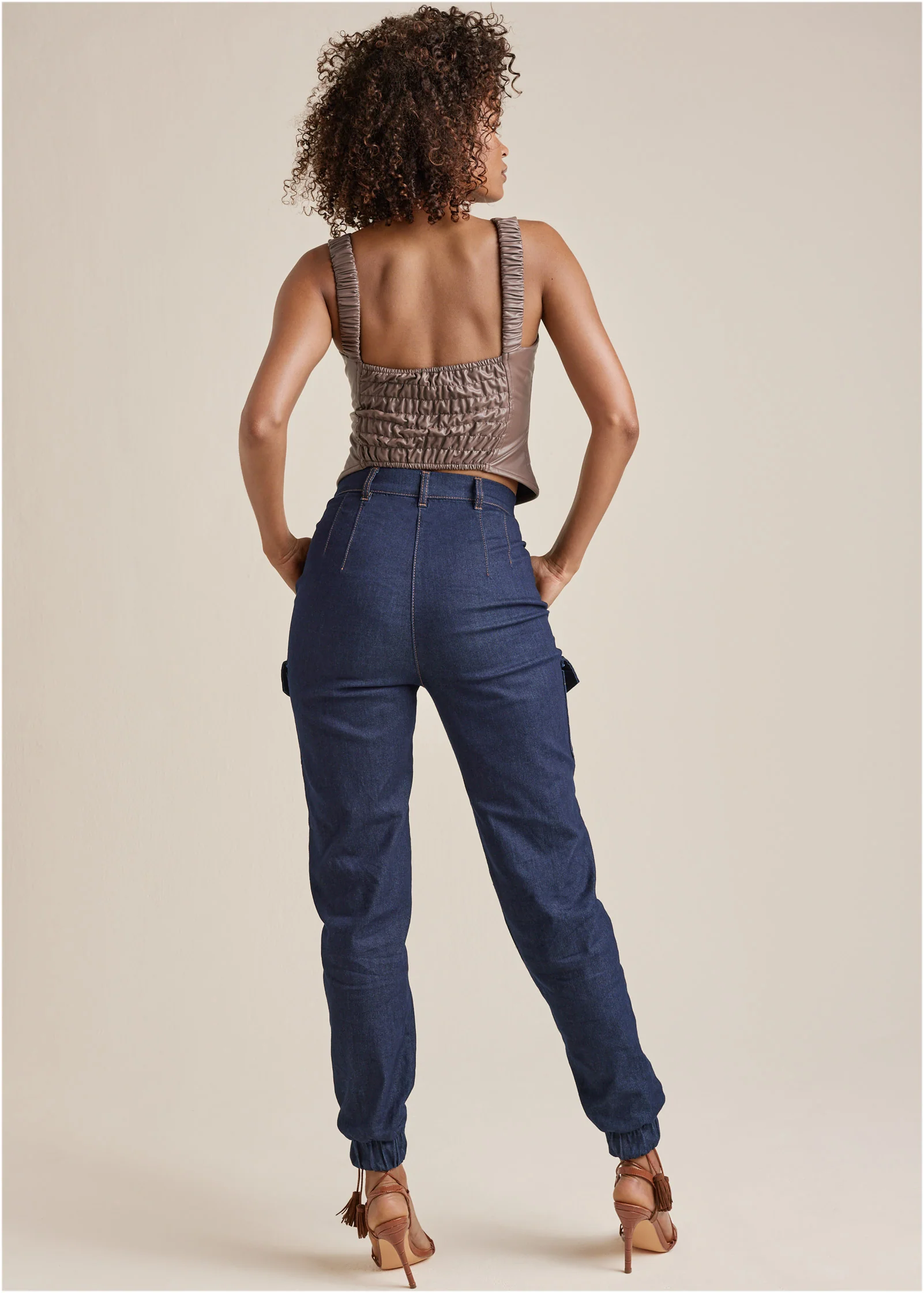 Faux-leather corset top - Brown