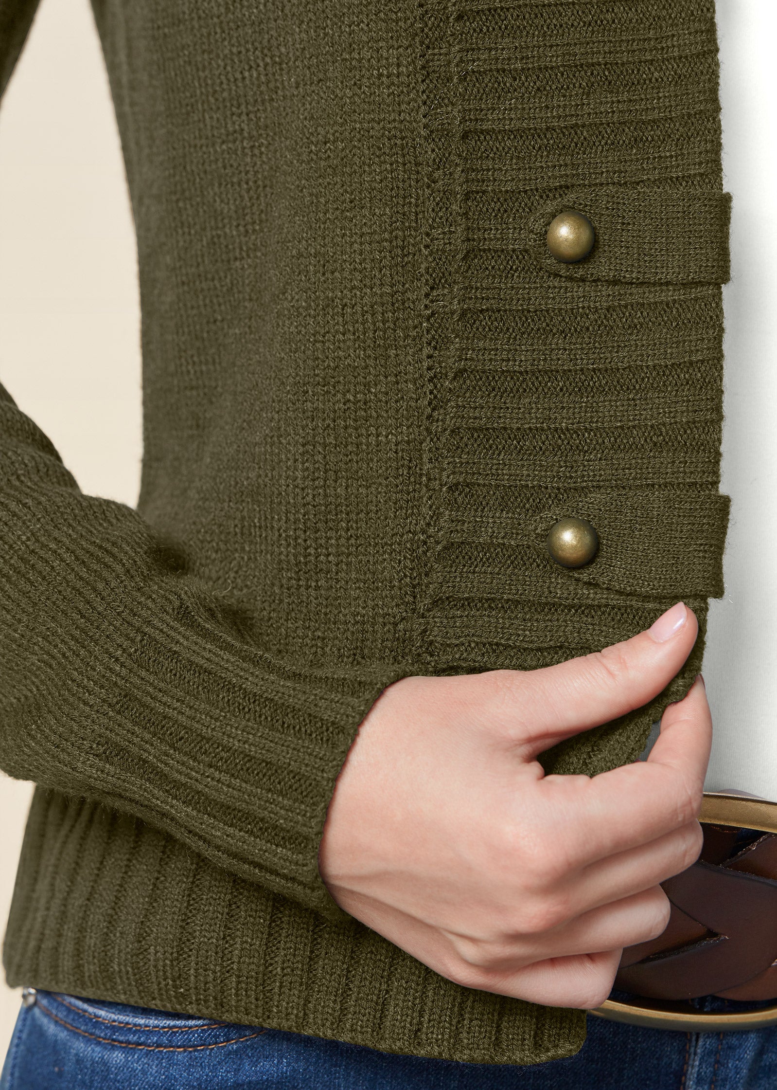 Tab button detail cardigan - Olive