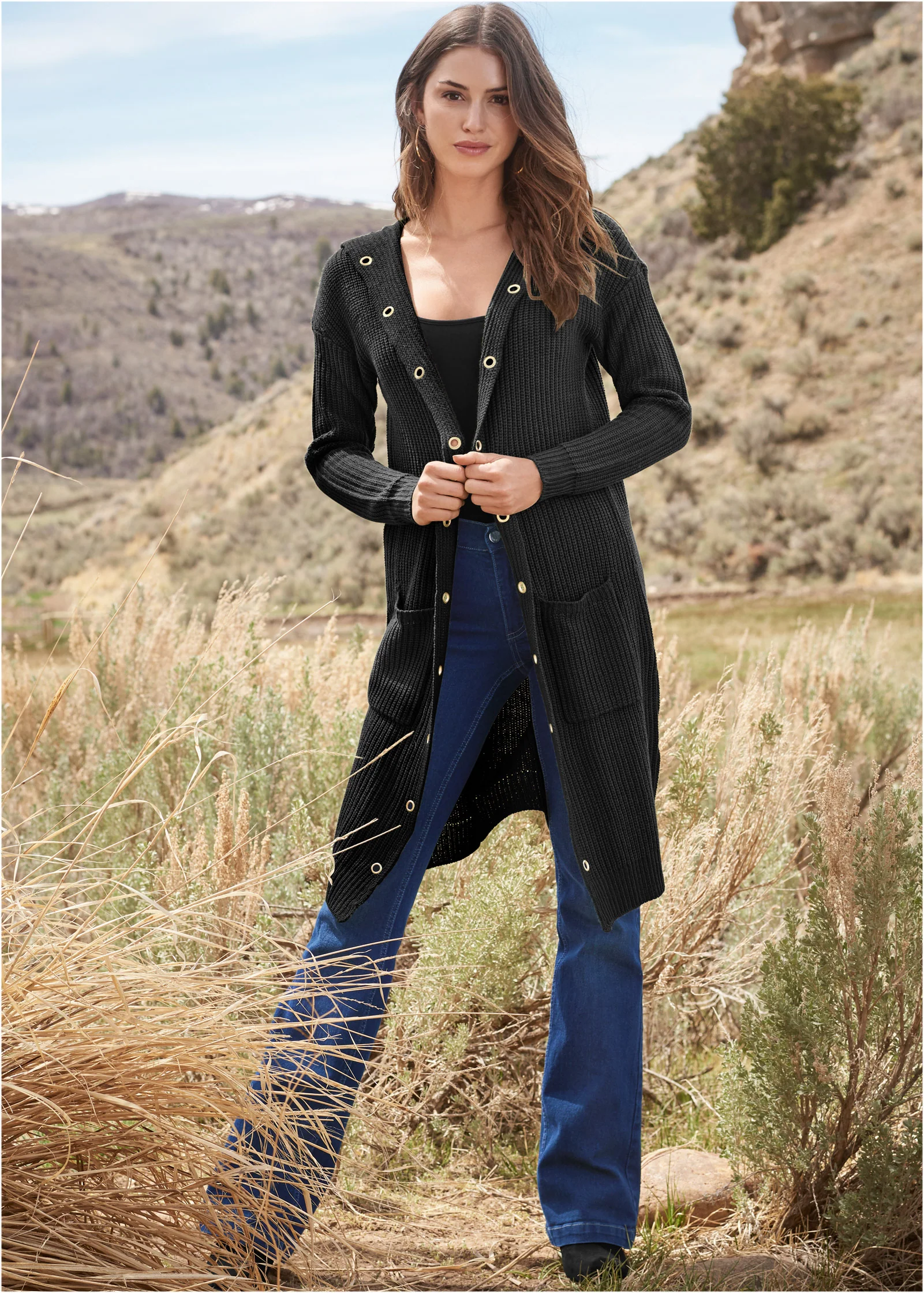 Grommet detail duster - Black