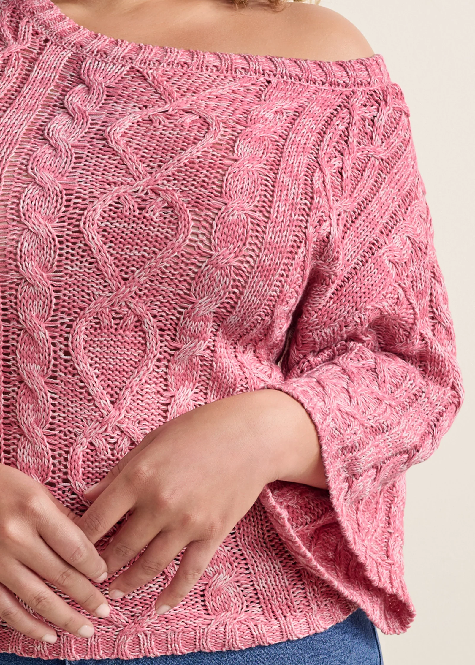 Cable knit boatneck sweater - Pink