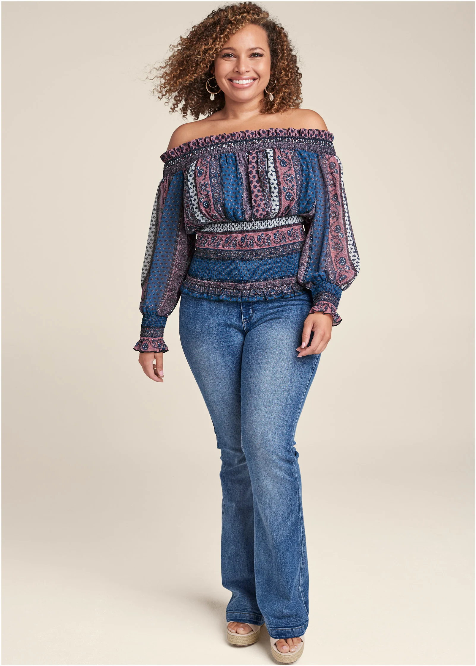 Printed smocked top - Pink Multi