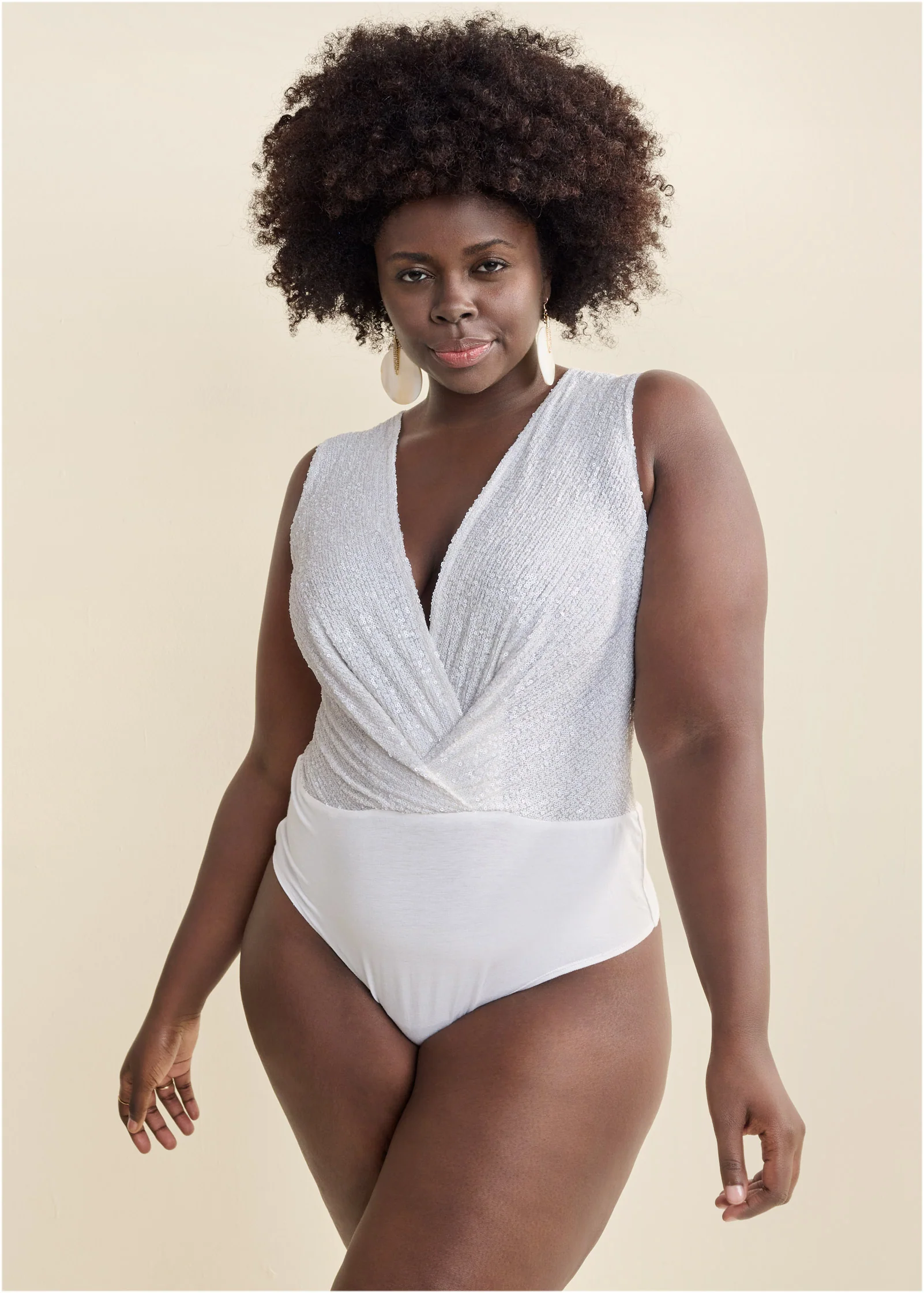 Sequin plunging bodysuit - White Sequin