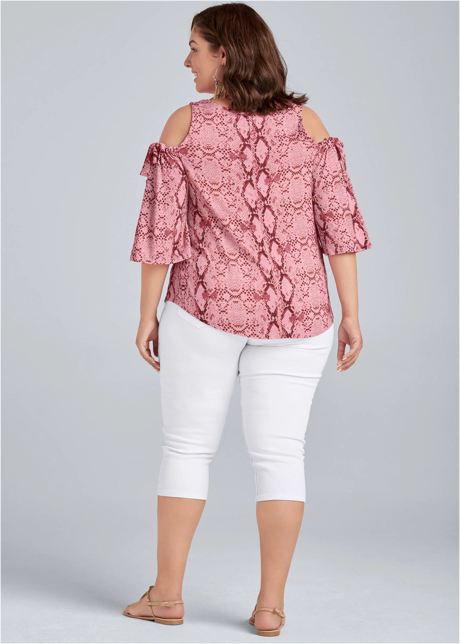 Paradise python cold-shoulder top - Pink Multi