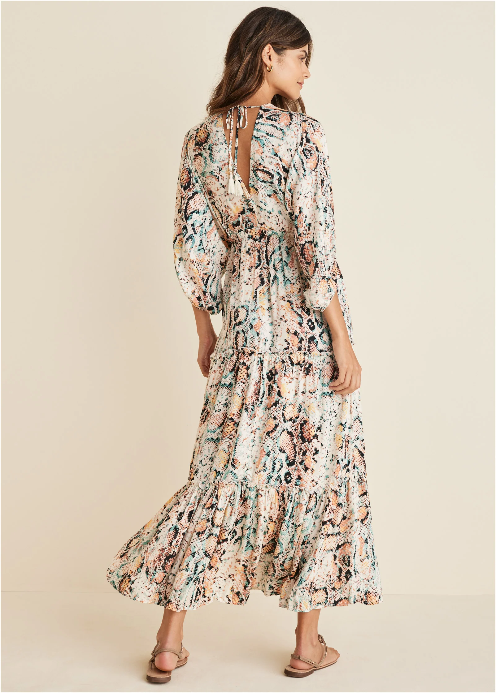 V-neck maxi dress - White Multi