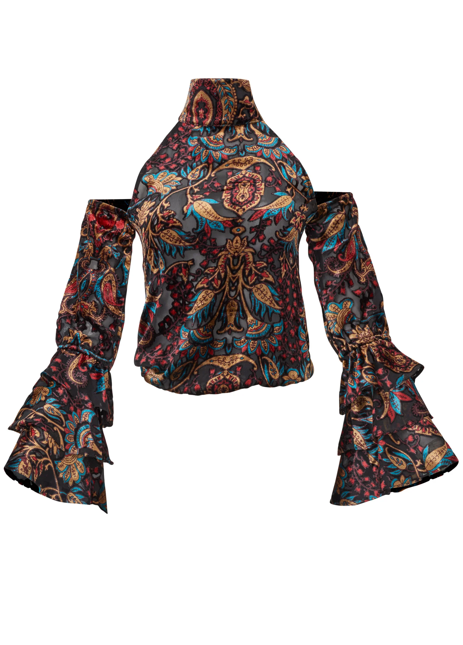 Cold shoulder ruffle top - Black Multi