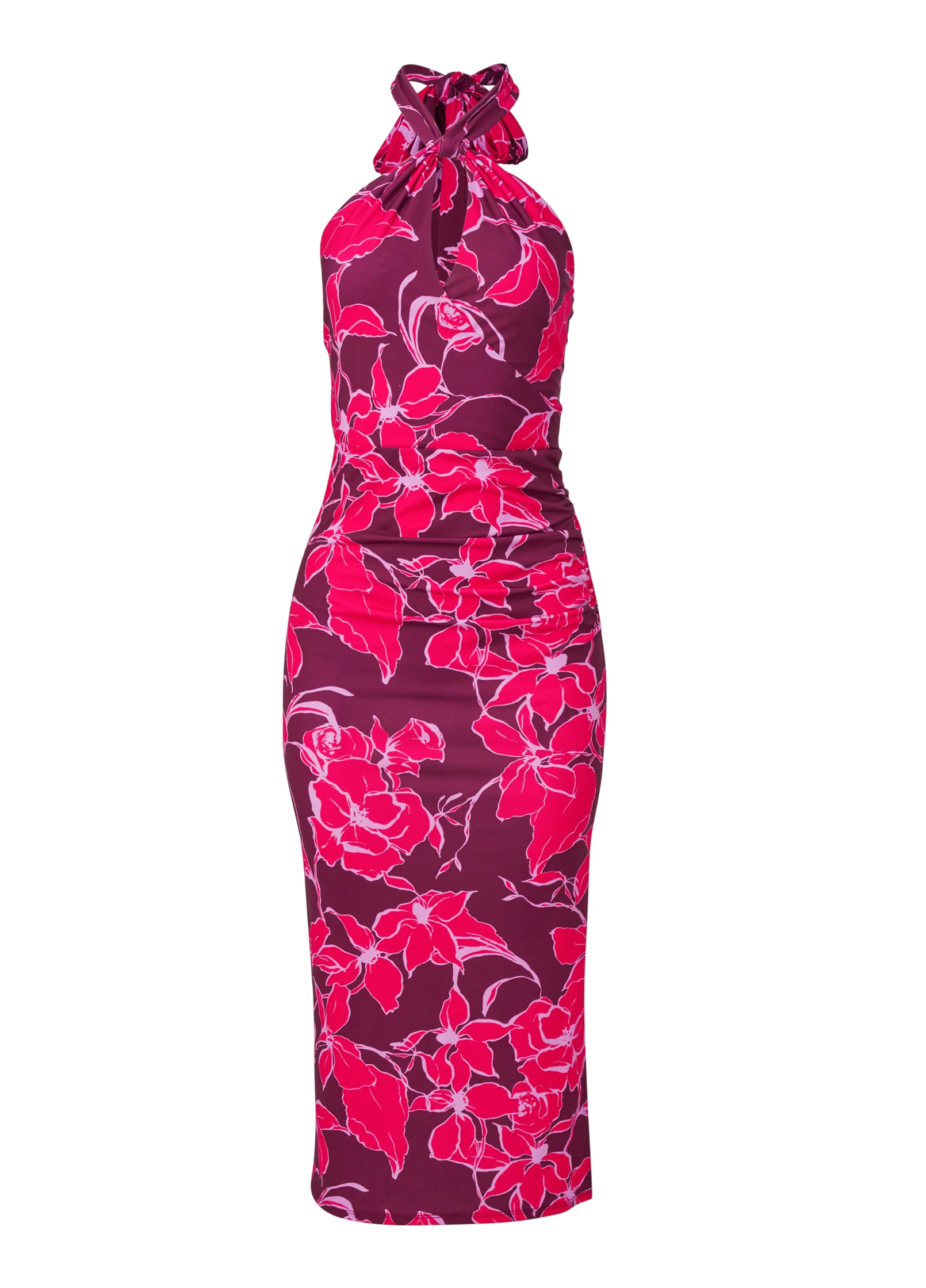 Floral halter bodycon dress - Pink Multi