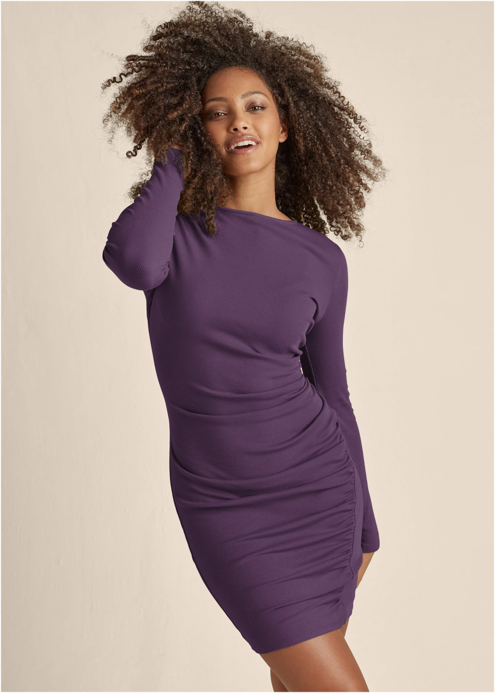 Boatneck bodycon mini dress - Dark Purple