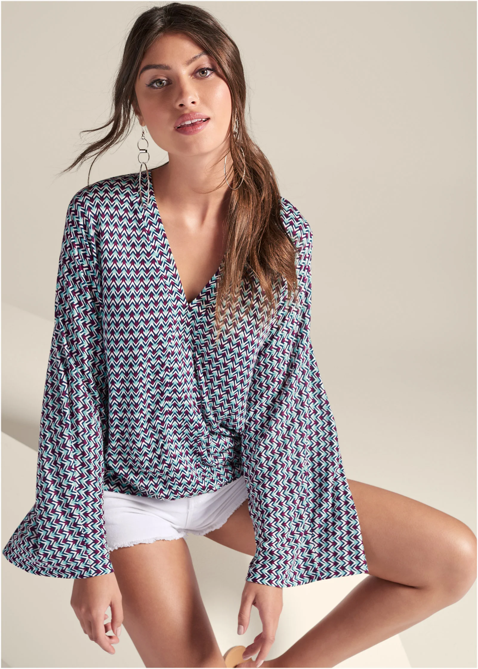 Banded hem top - Turquoise