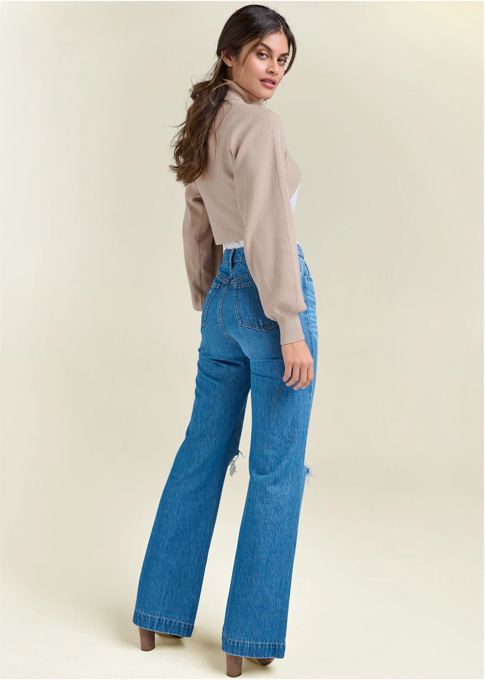 Shrug detail sweater dress  - Taupe