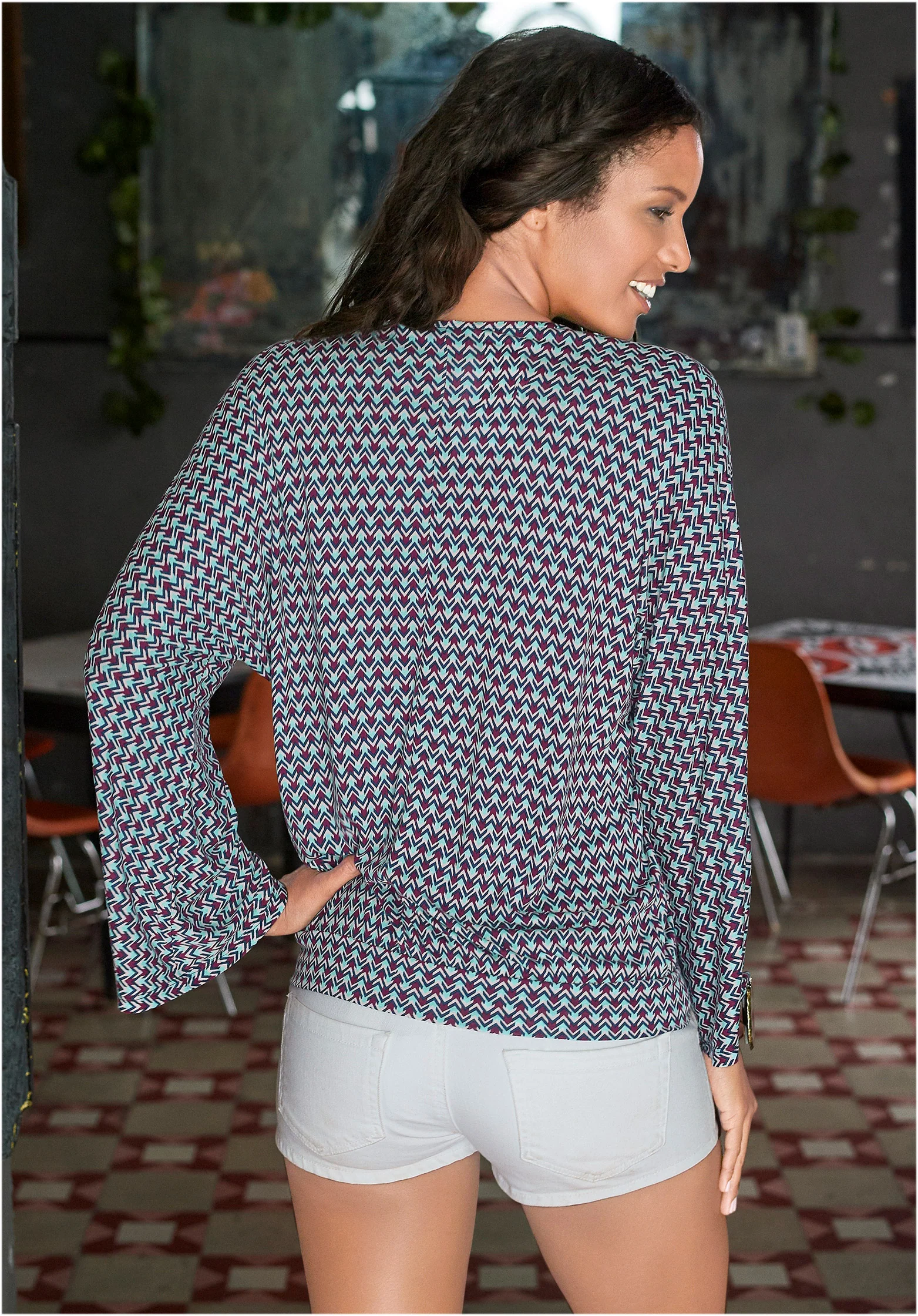 Banded hem top - Turquoise