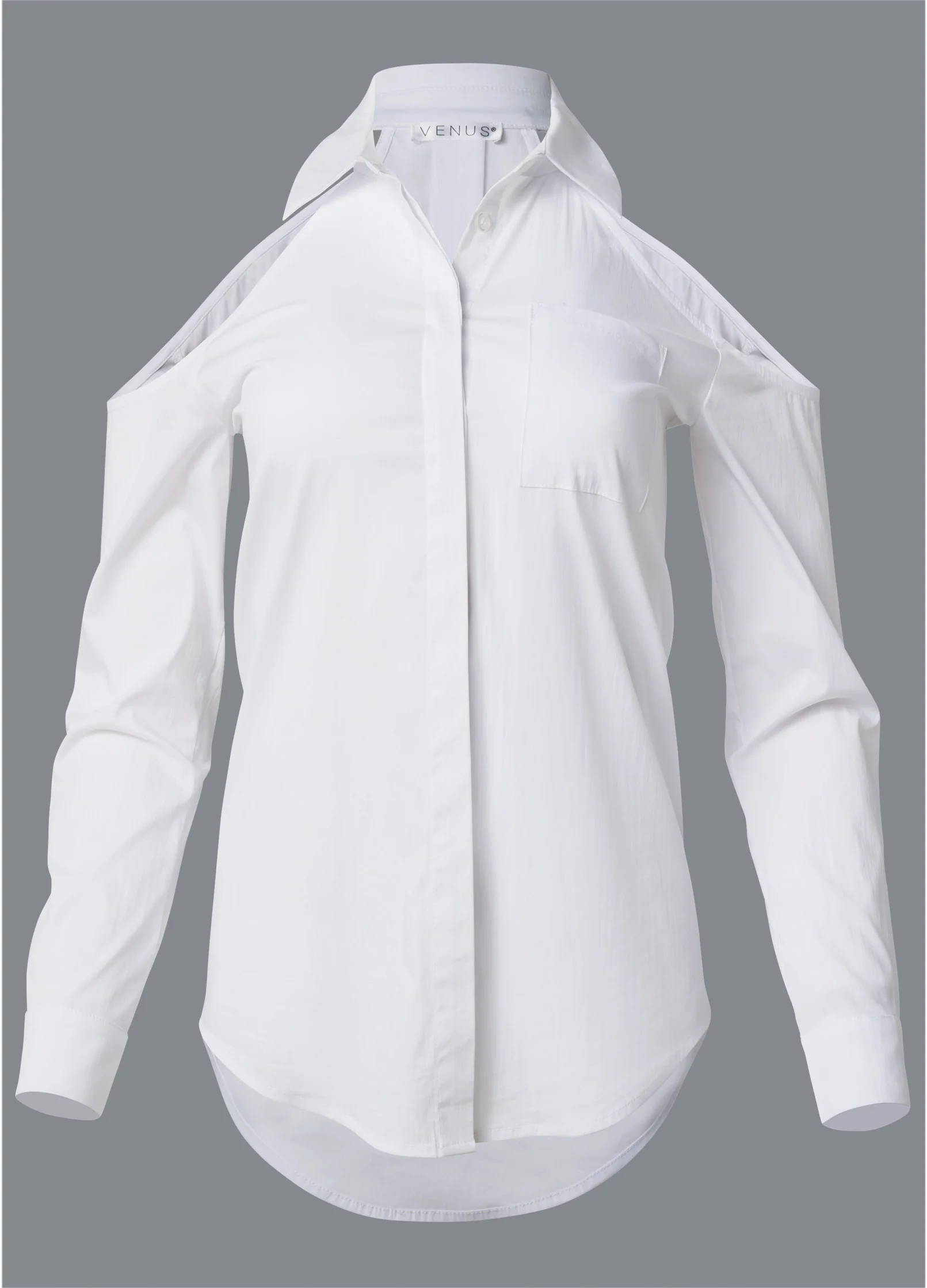 Cold-shoulder button-up top - White