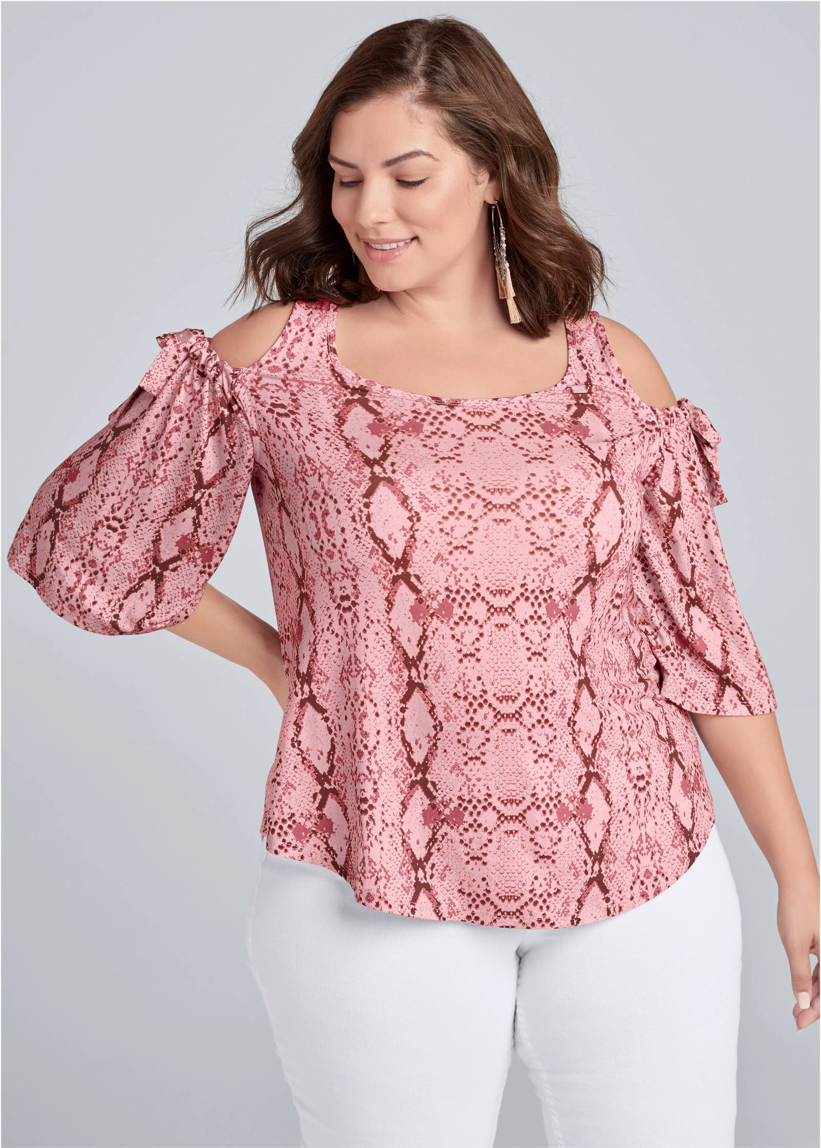 Paradise python cold-shoulder top - Pink Multi