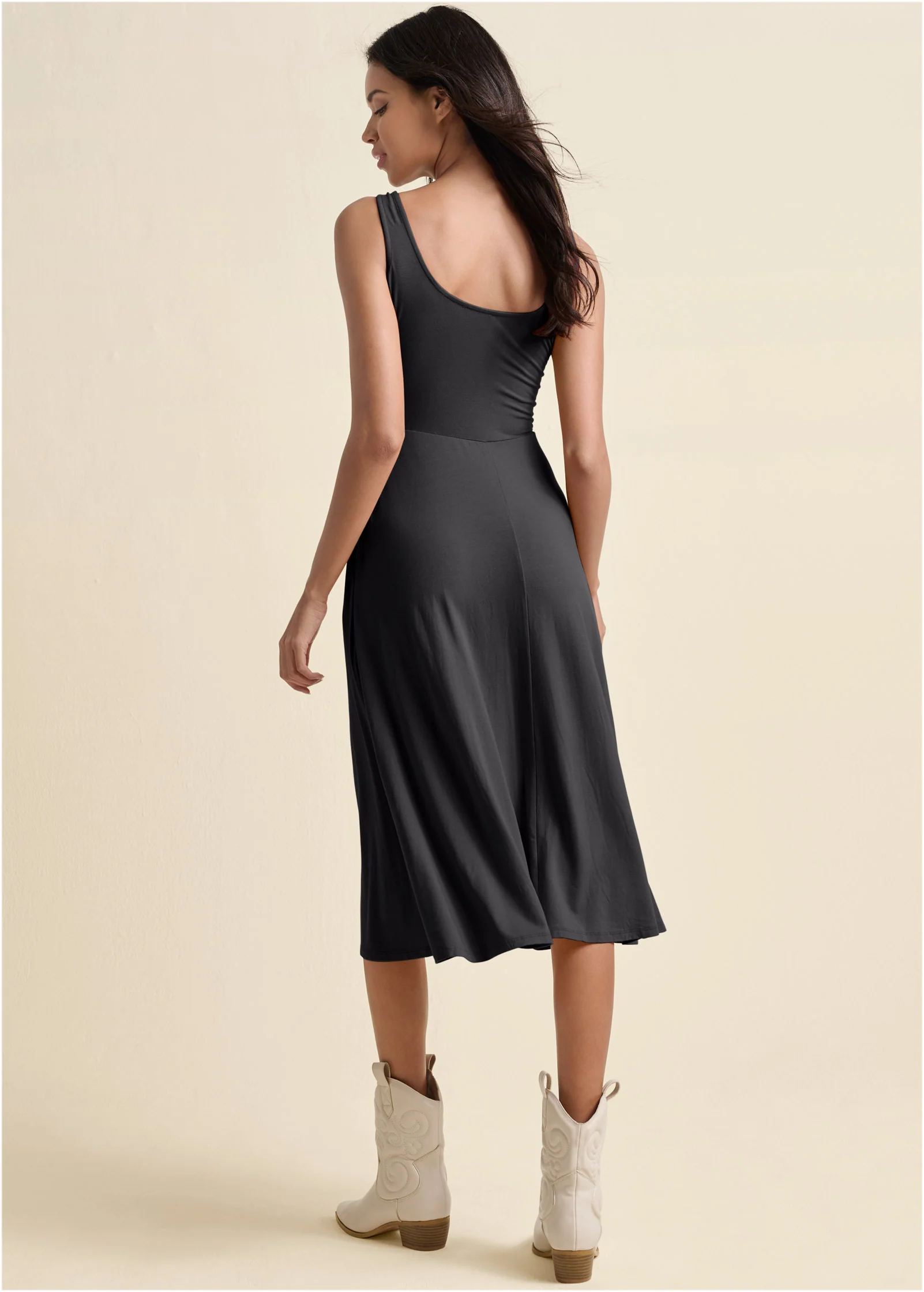 Midi dress with pockets - Black