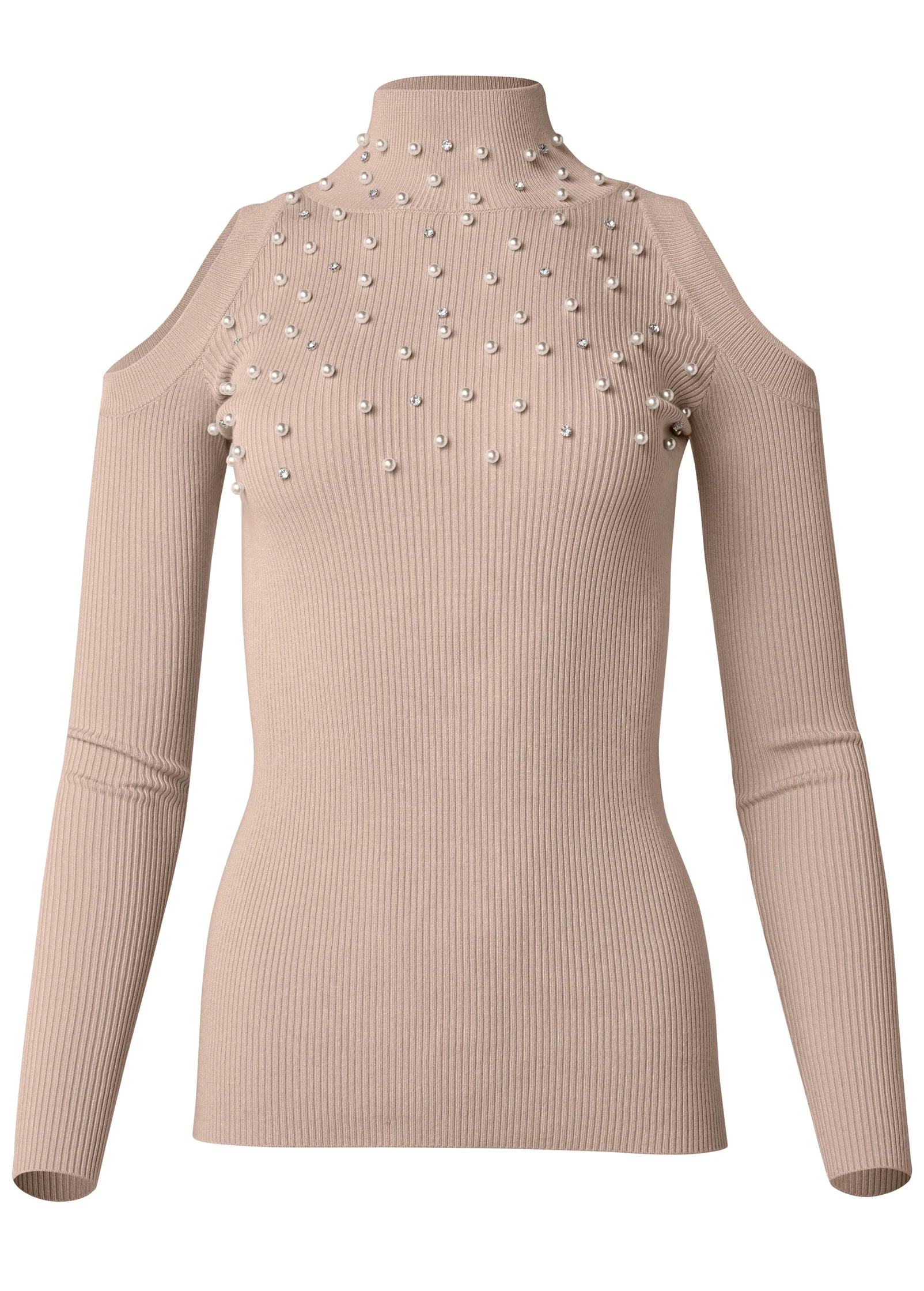 Pearl and stone embellished sweater - Taupe