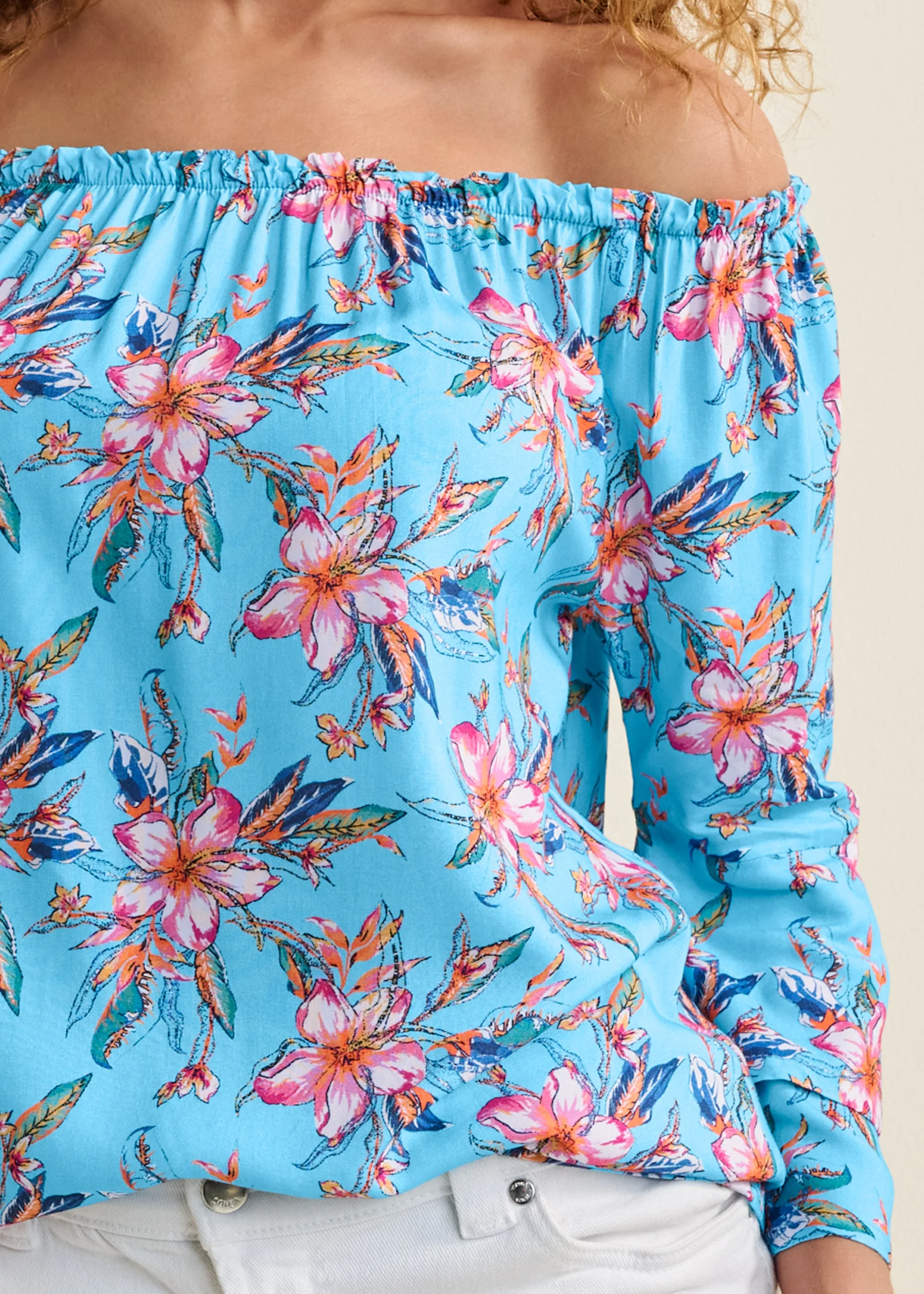 Off-the-shoulder printed top - Blue Multi