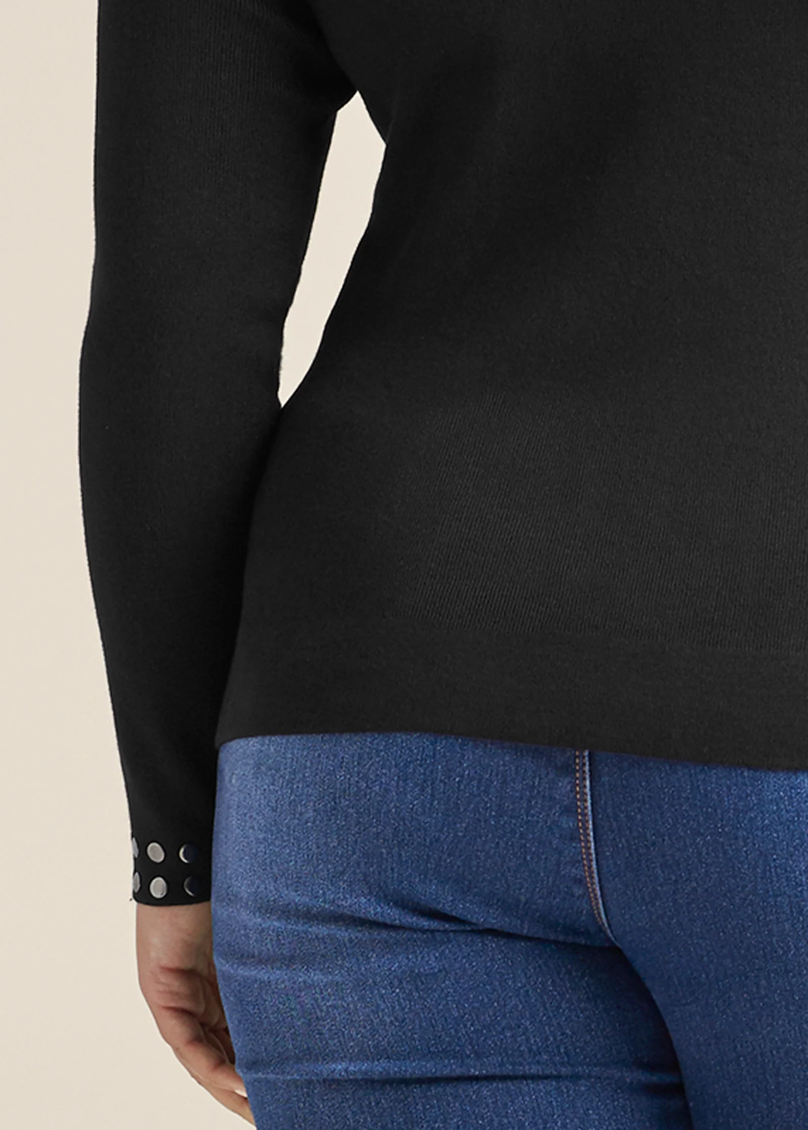 Stud trim sweater - Black