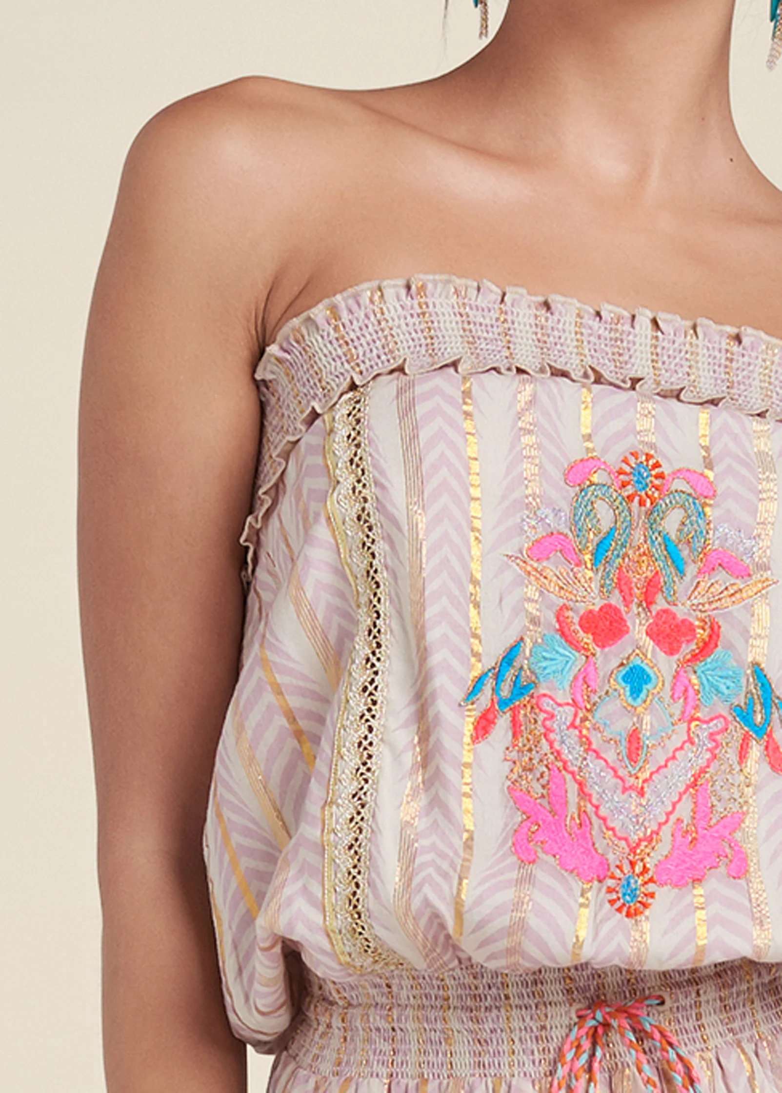 Strapless embroidered maxi dress - Pink Multi