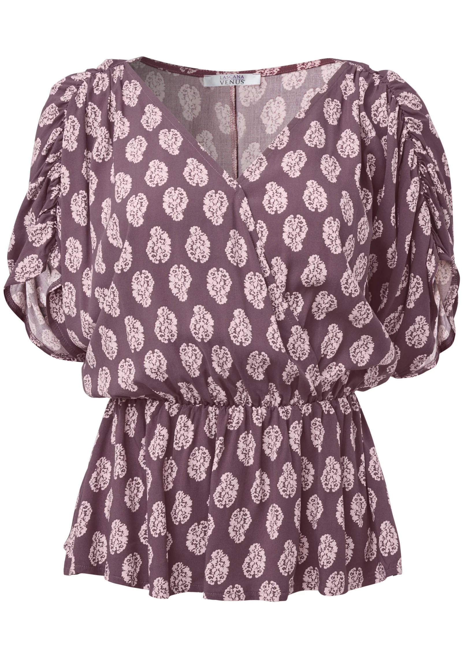 Printed faux-wrap top - Purple Multi