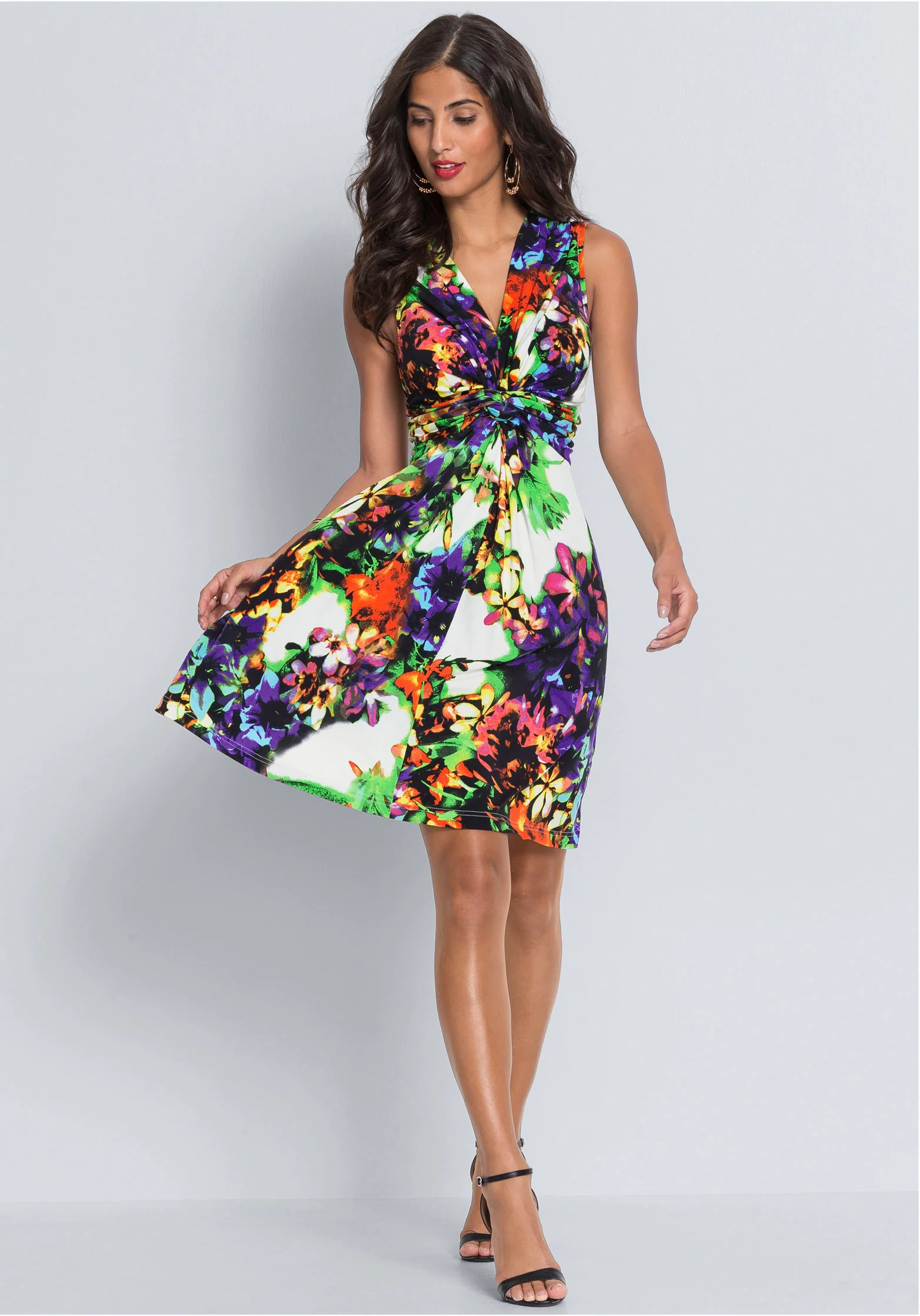 Floral print tie-back dress - Blue Multi