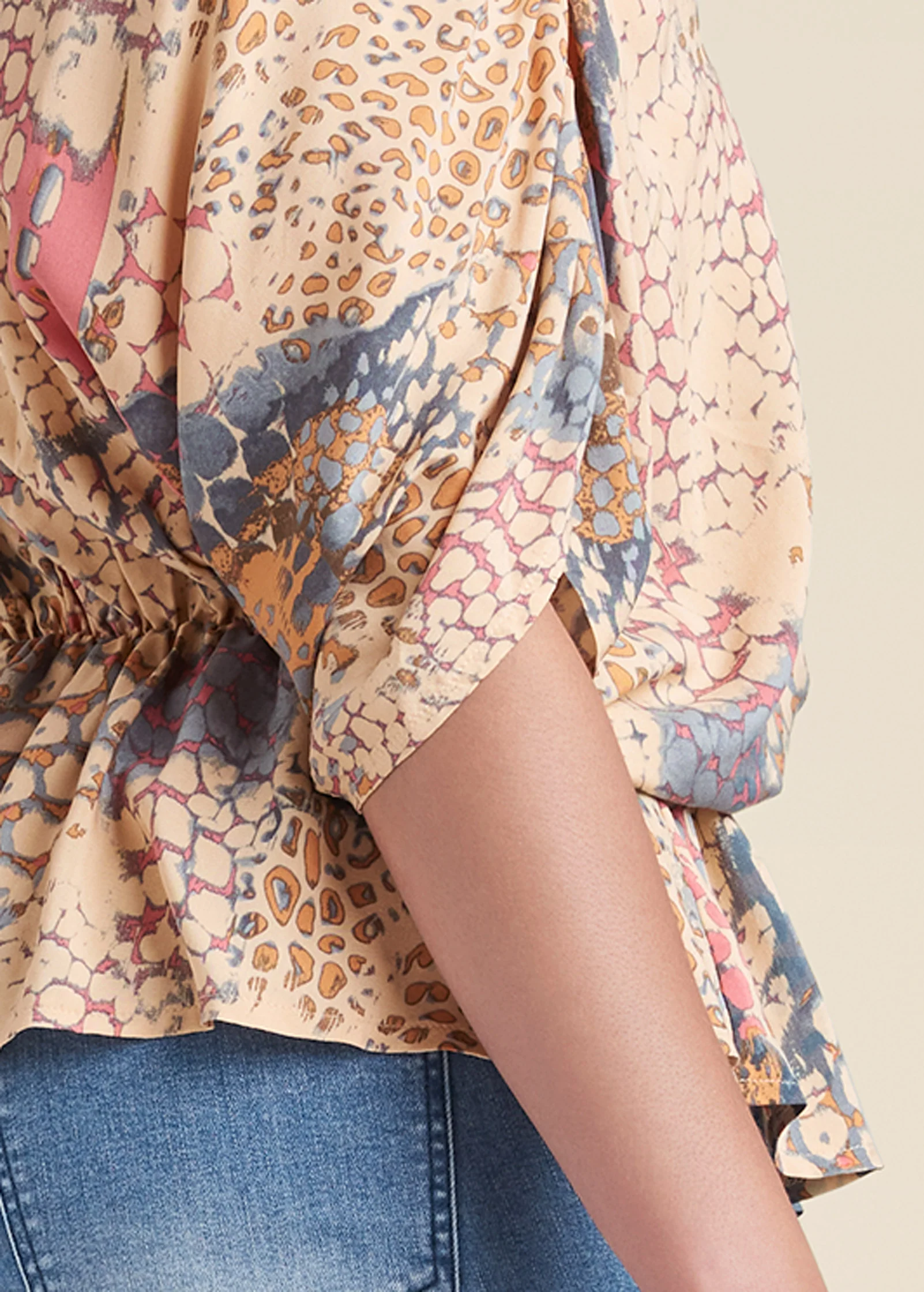 Printed faux-wrap top - Orange Multi