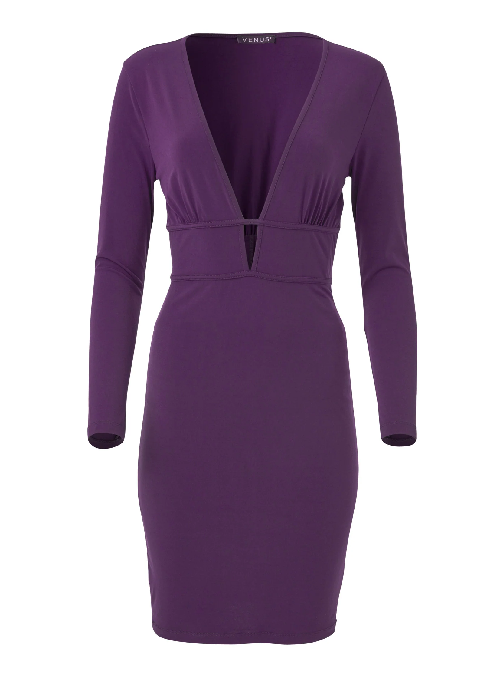 Plunge front bodycon dress - Dark Purple