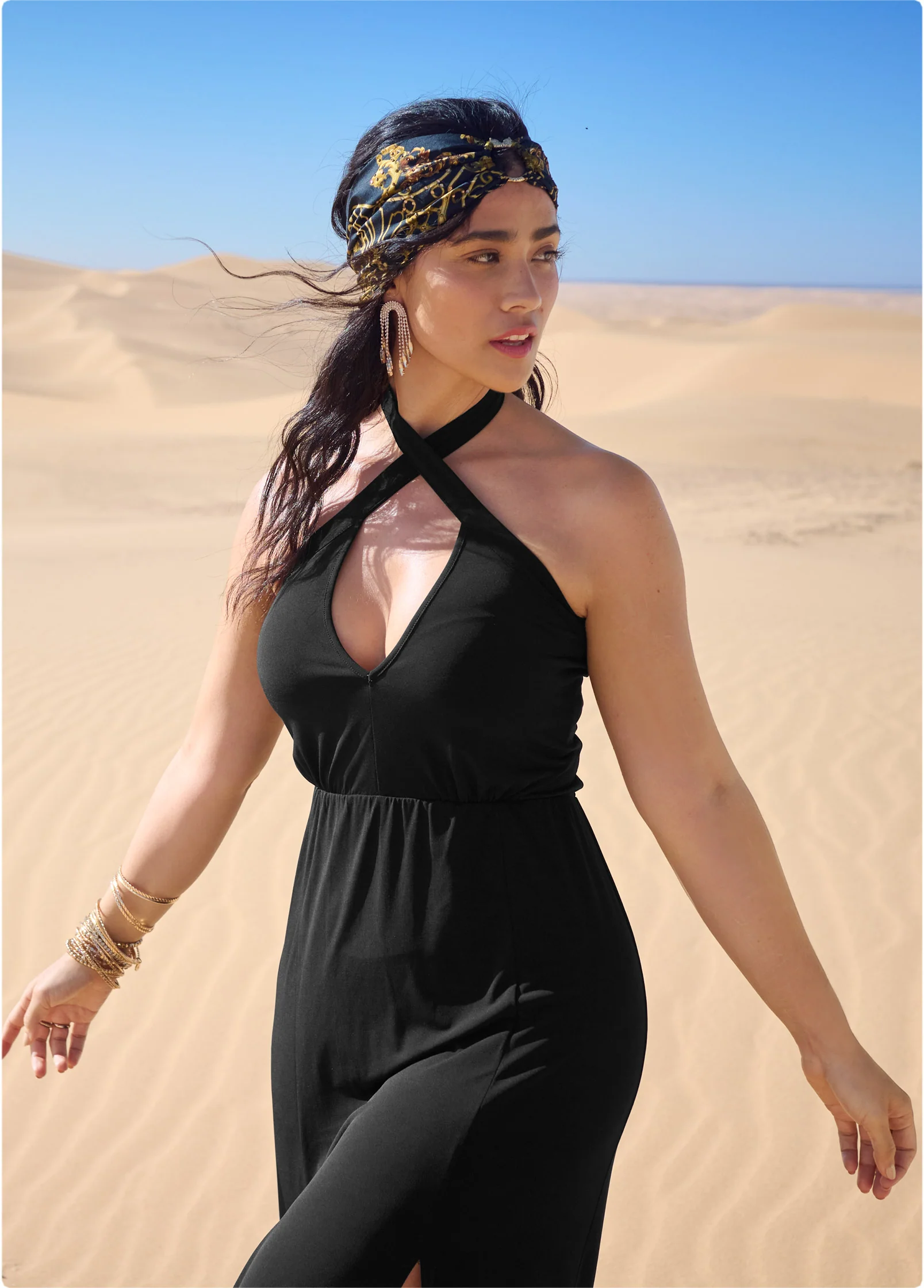 Cross neck halter dress - Black