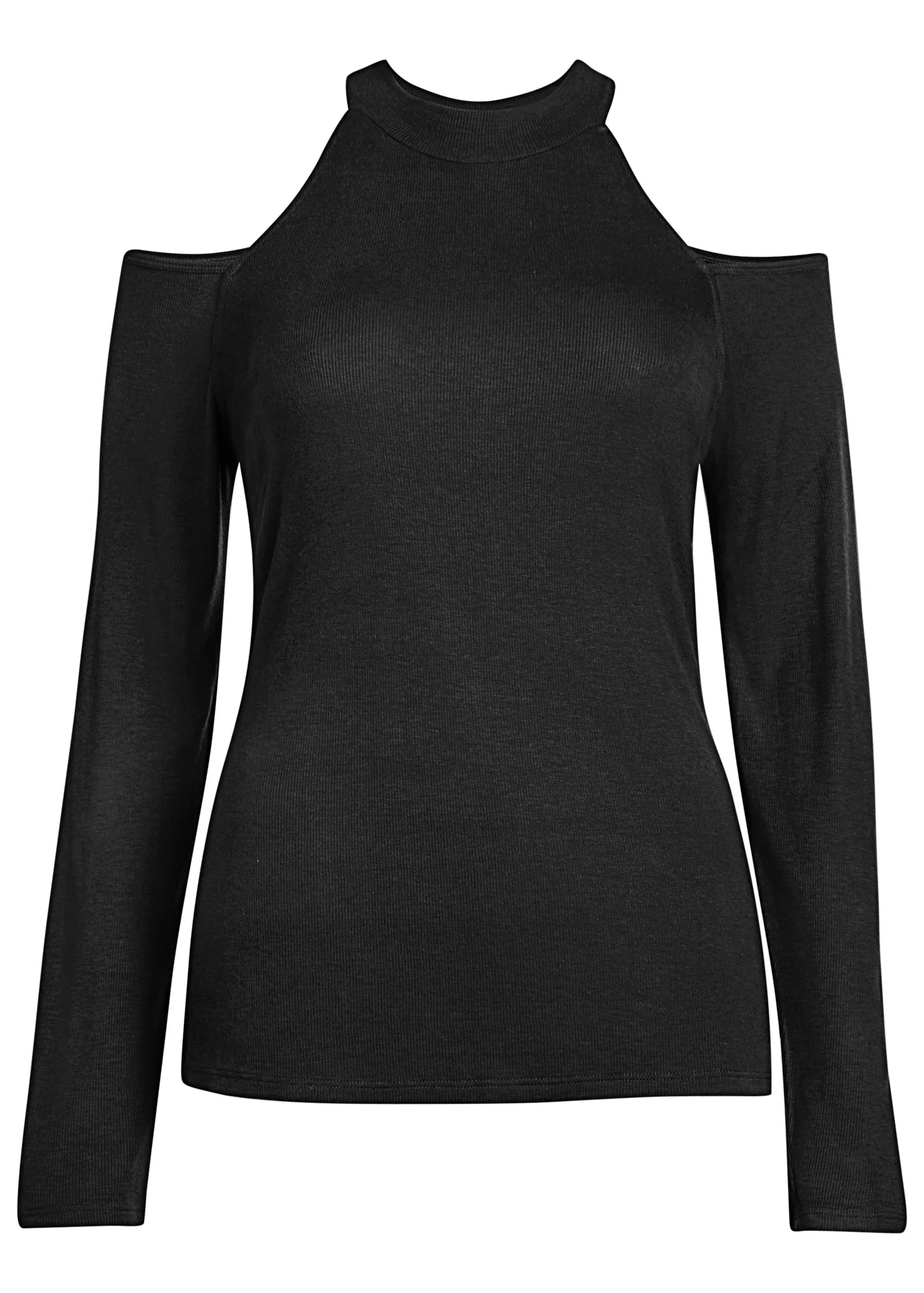 Ribbed cold shoulder top - Black