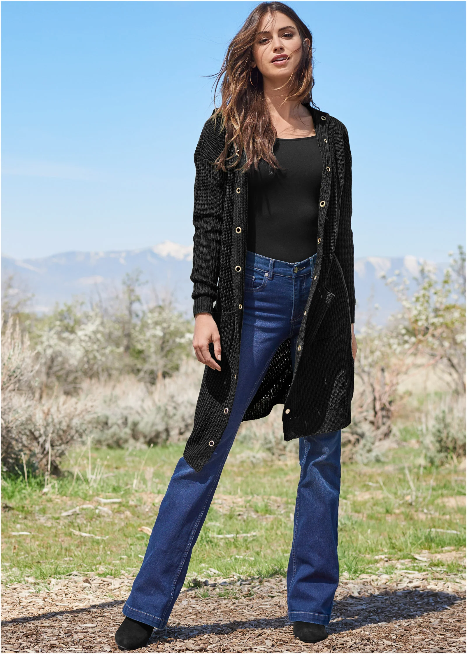 Grommet detail duster - Black