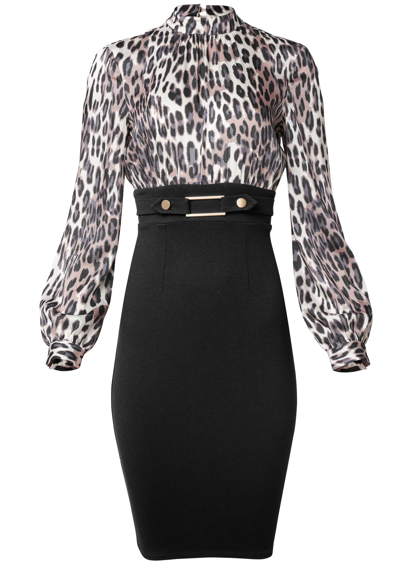 Belted pencil-skirt dress - Brown & Black