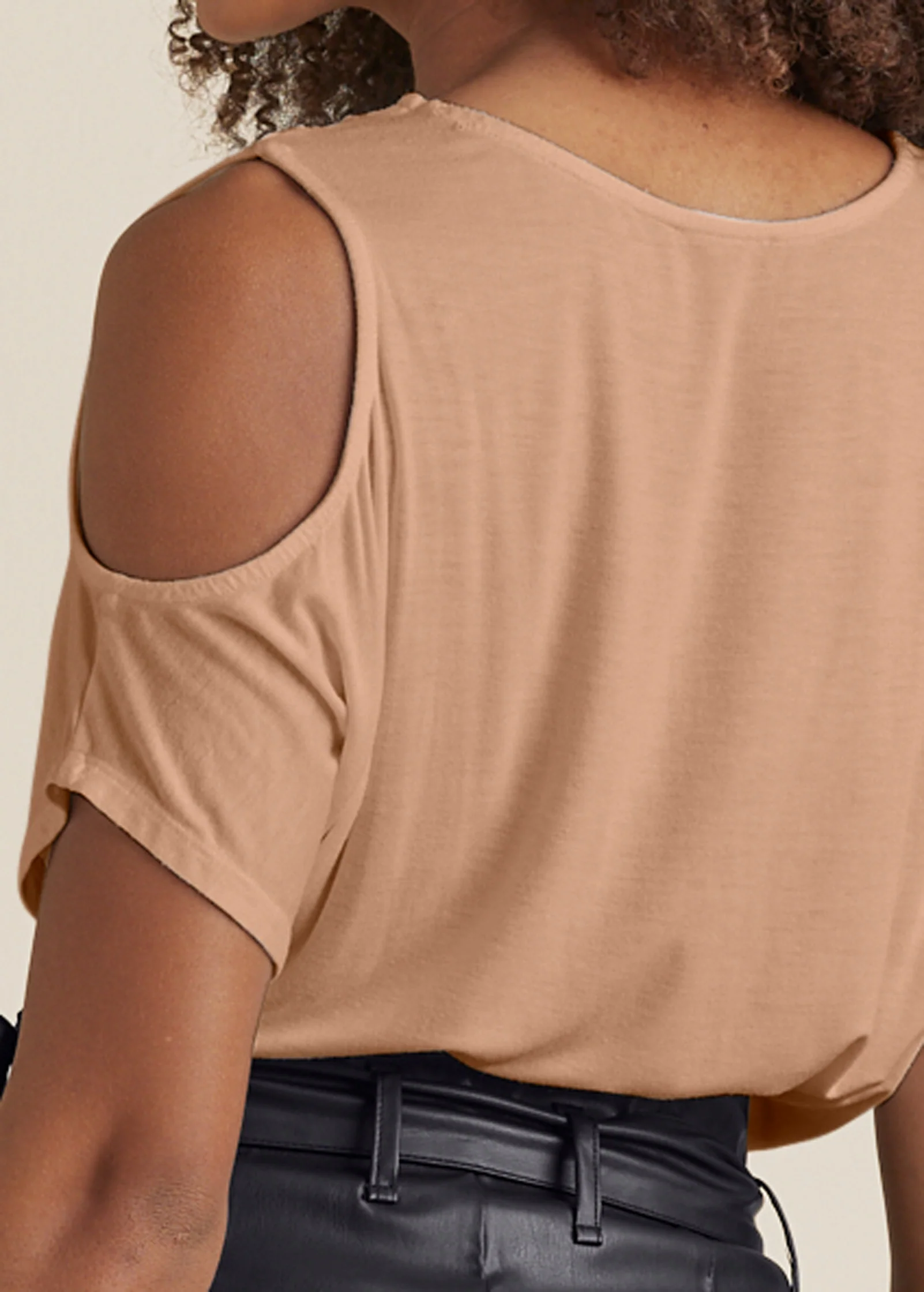 Cold-shoulder V-neck top - Tan