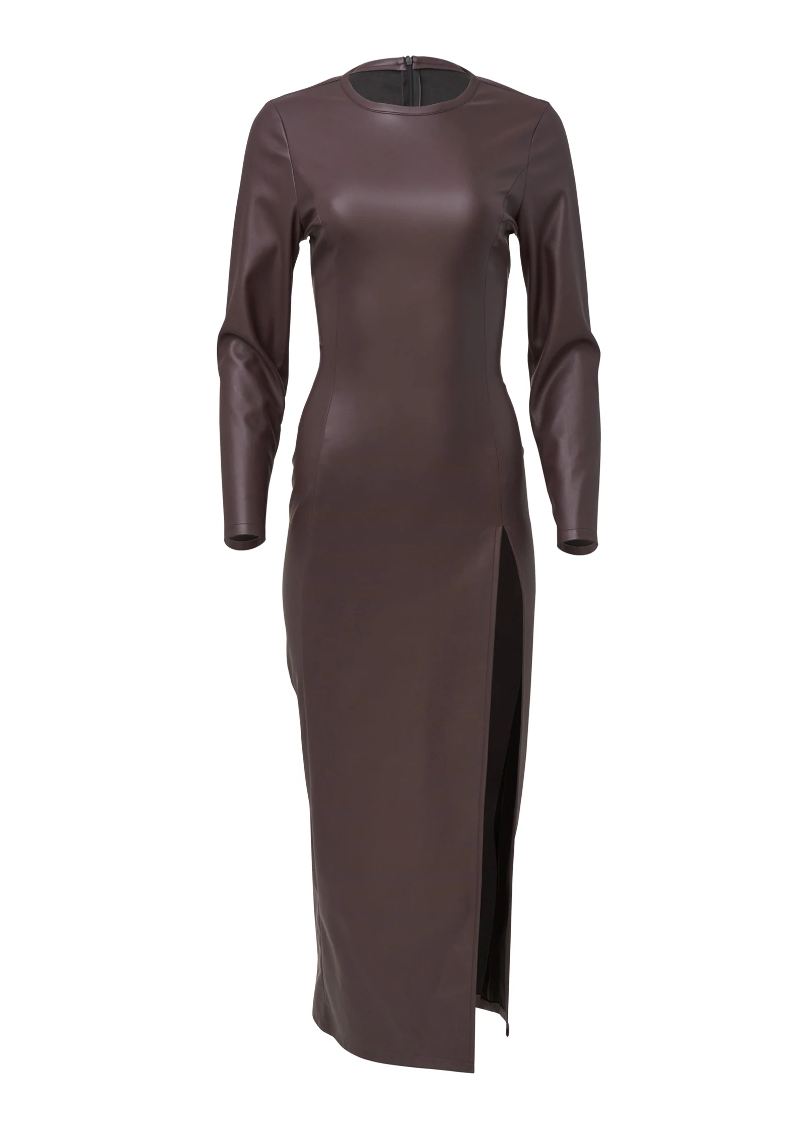 Faux leather column dress - Dark Brown