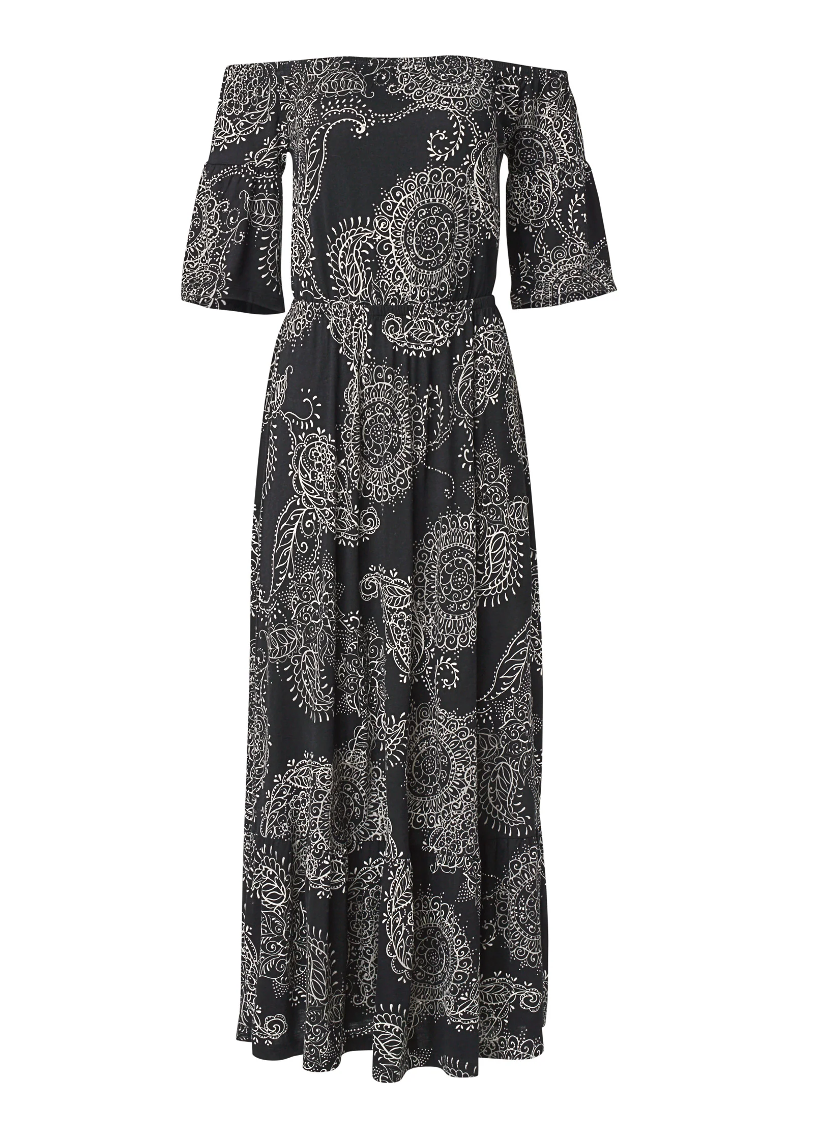 Off-The-Shoulder Maxi Dress - Black Multi