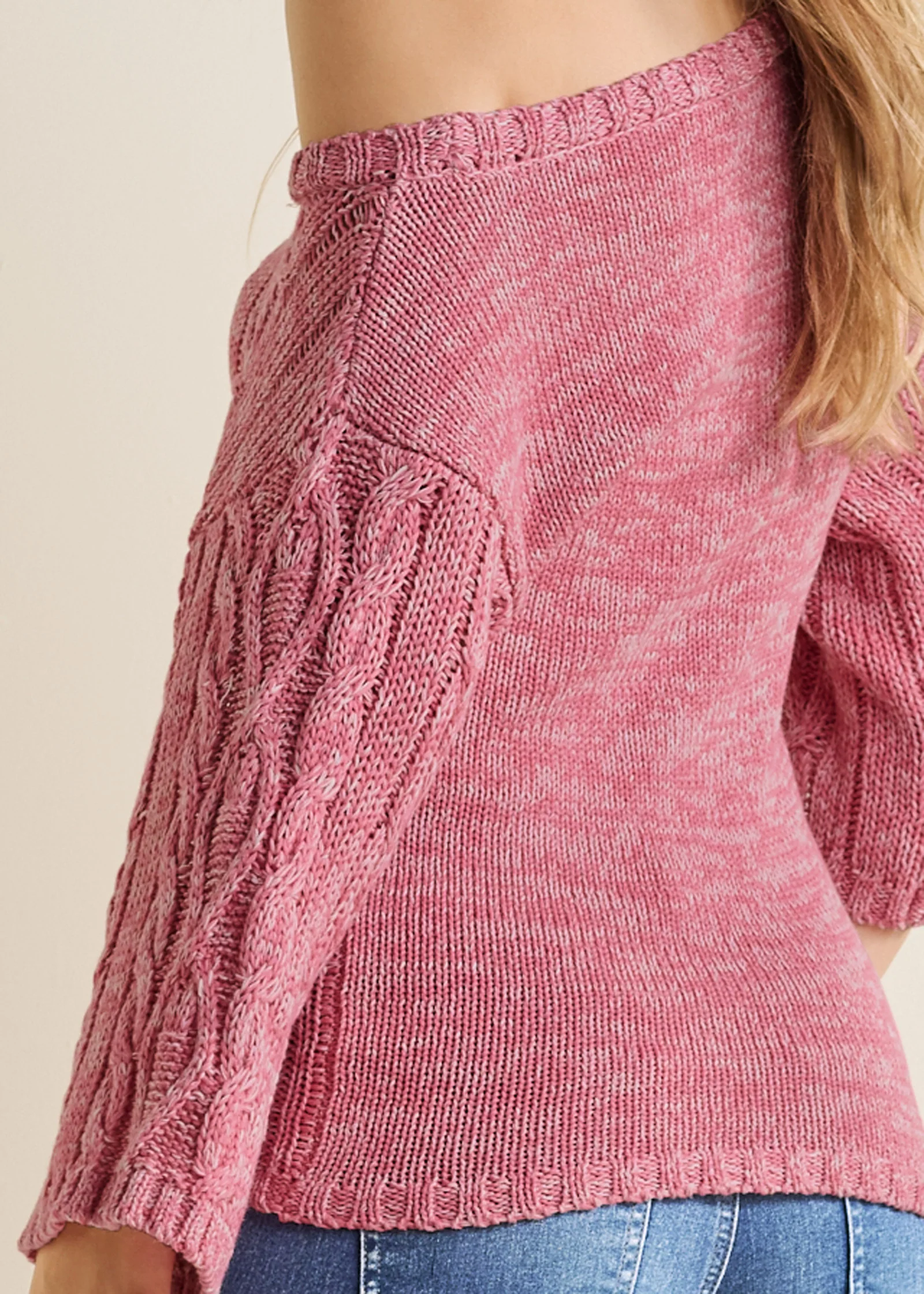 Cable knit boatneck sweater - Pink