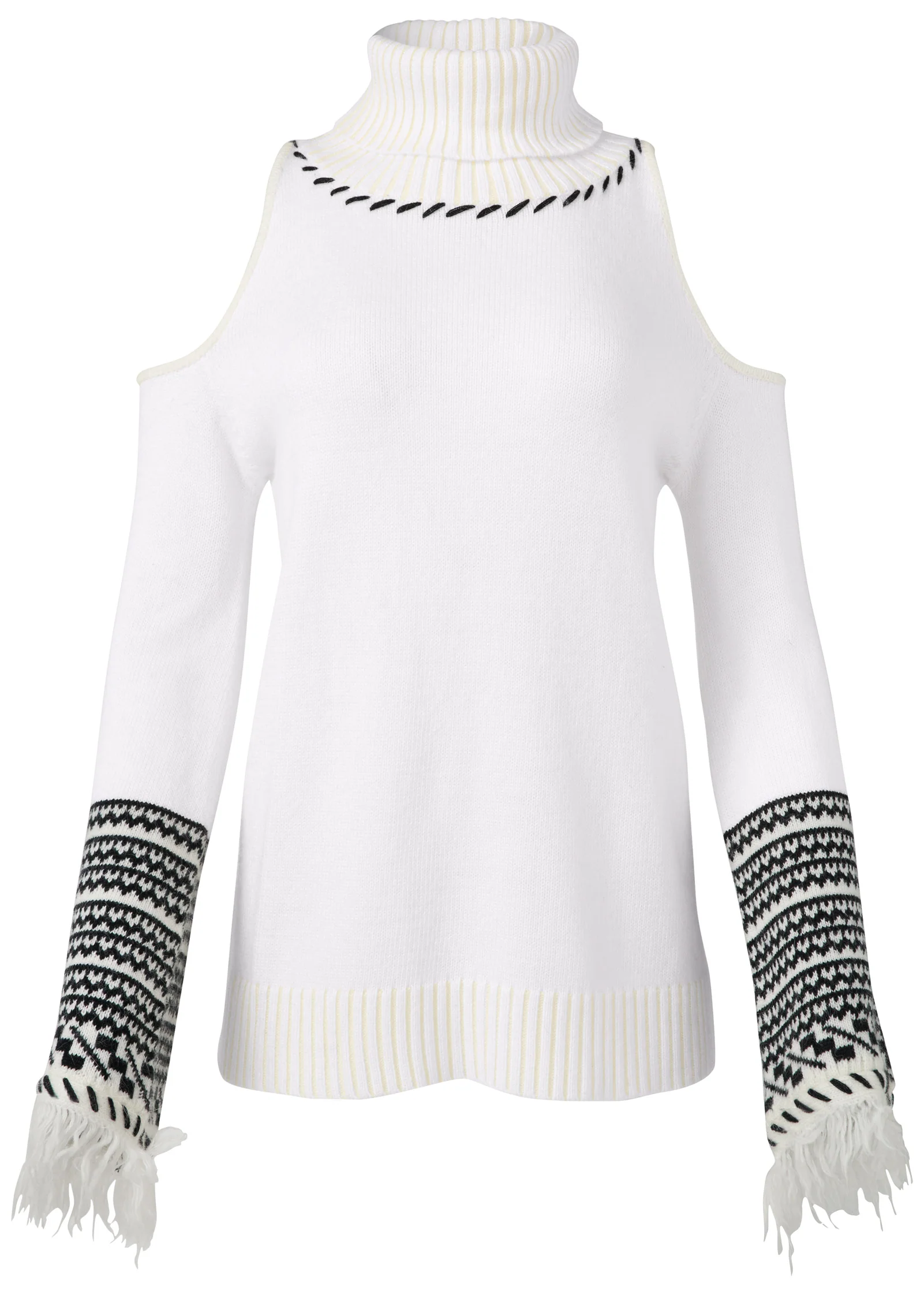 Cold-shoulder turtleneck sweater - White & Black