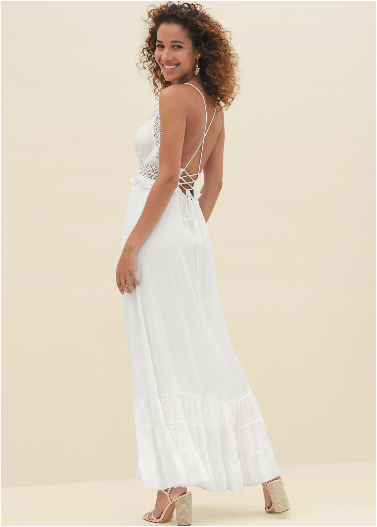 Crochet detail maxi dress  - Off White