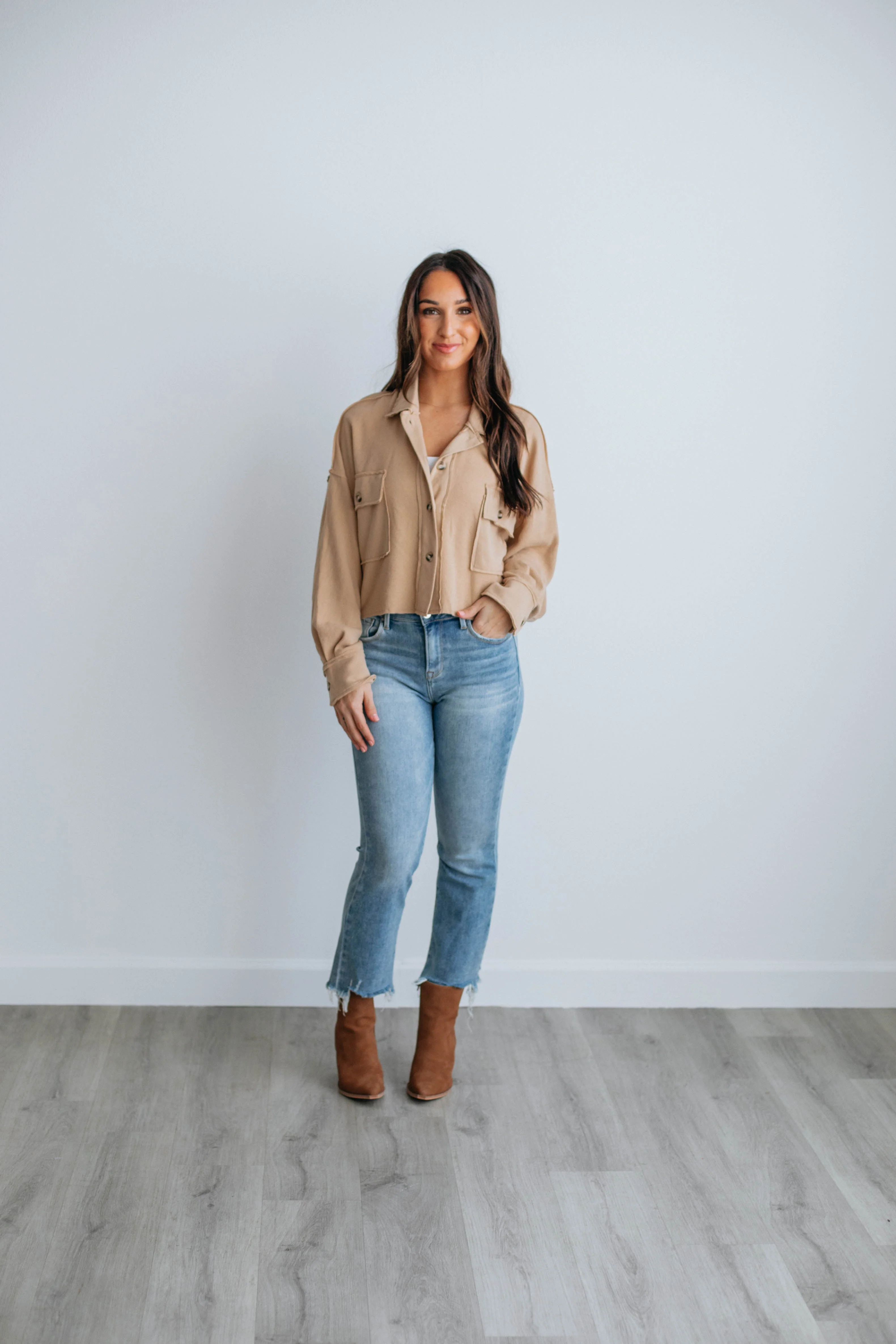 Benny Cropped Shacket - Biscotti