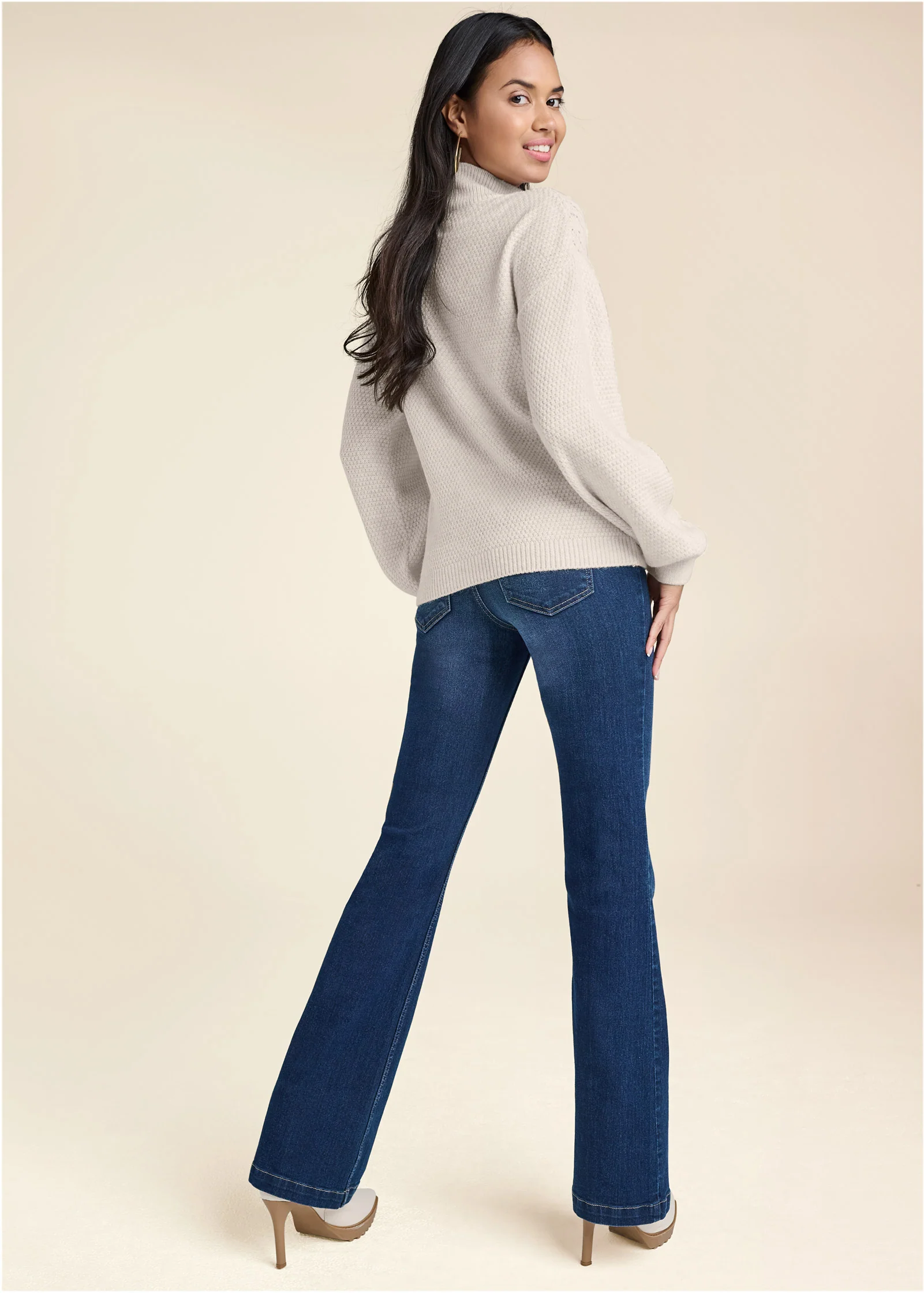 Lace detail quarter-zip sweater - Sand