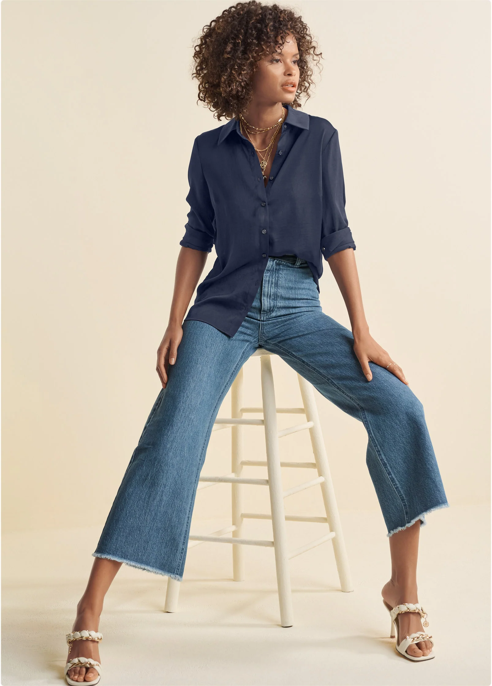 Soft button-down blouse - Navy