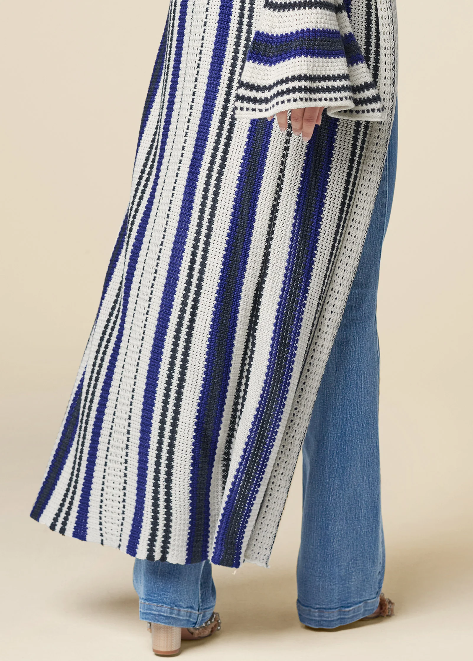 Striped duster cardigan - White Multi
