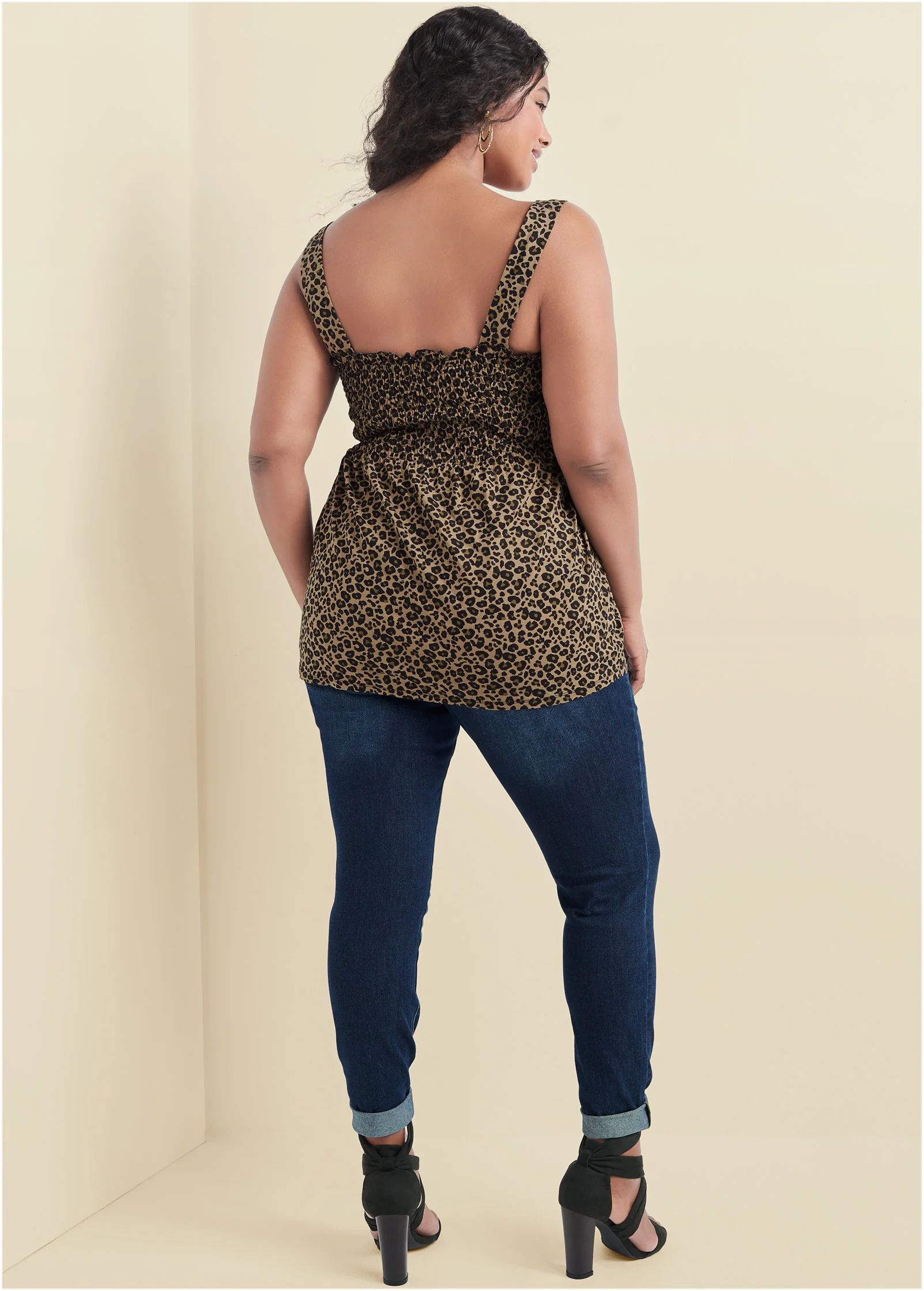Smocked leopard tunic - Brown Multi