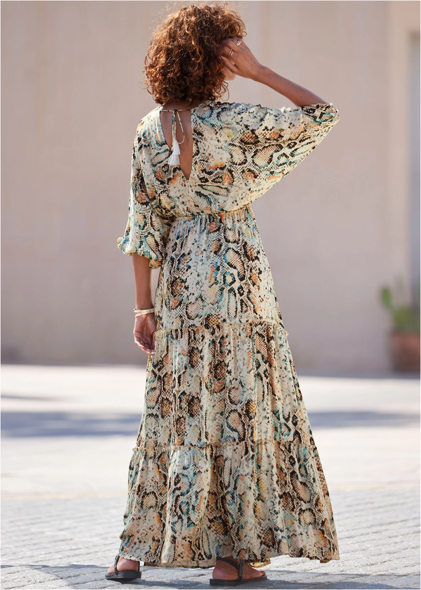 V-neck maxi dress - White Multi