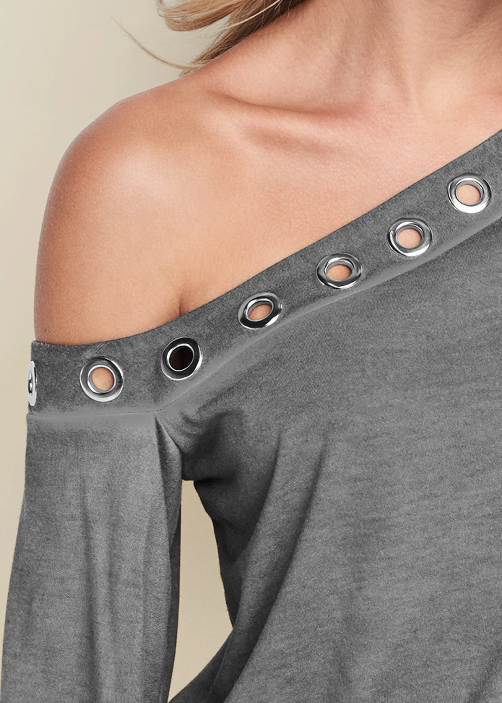 One-shoulder grommet top - Grey