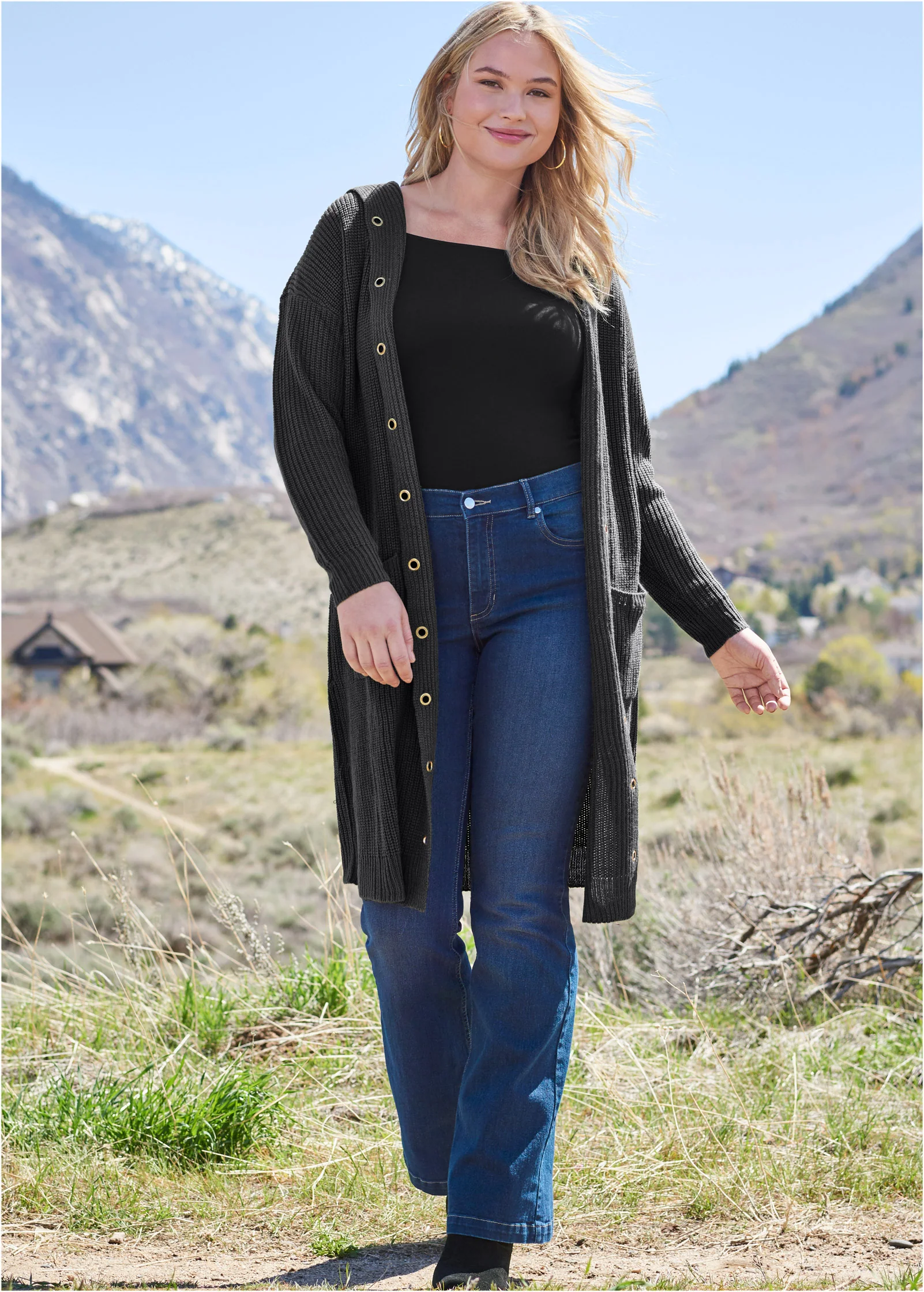 Grommet detail duster - Black