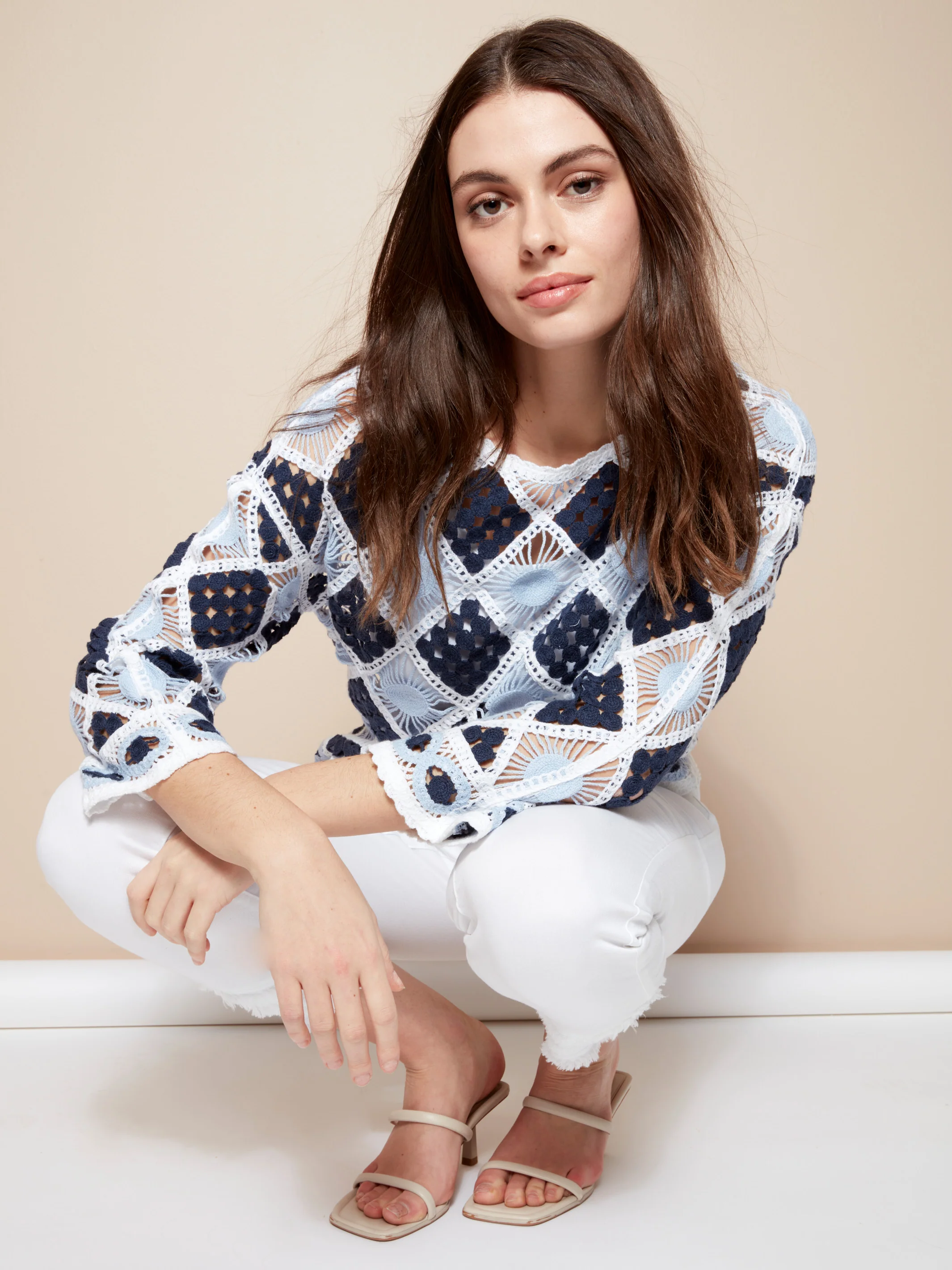 Diamond Crochet Top - Navy