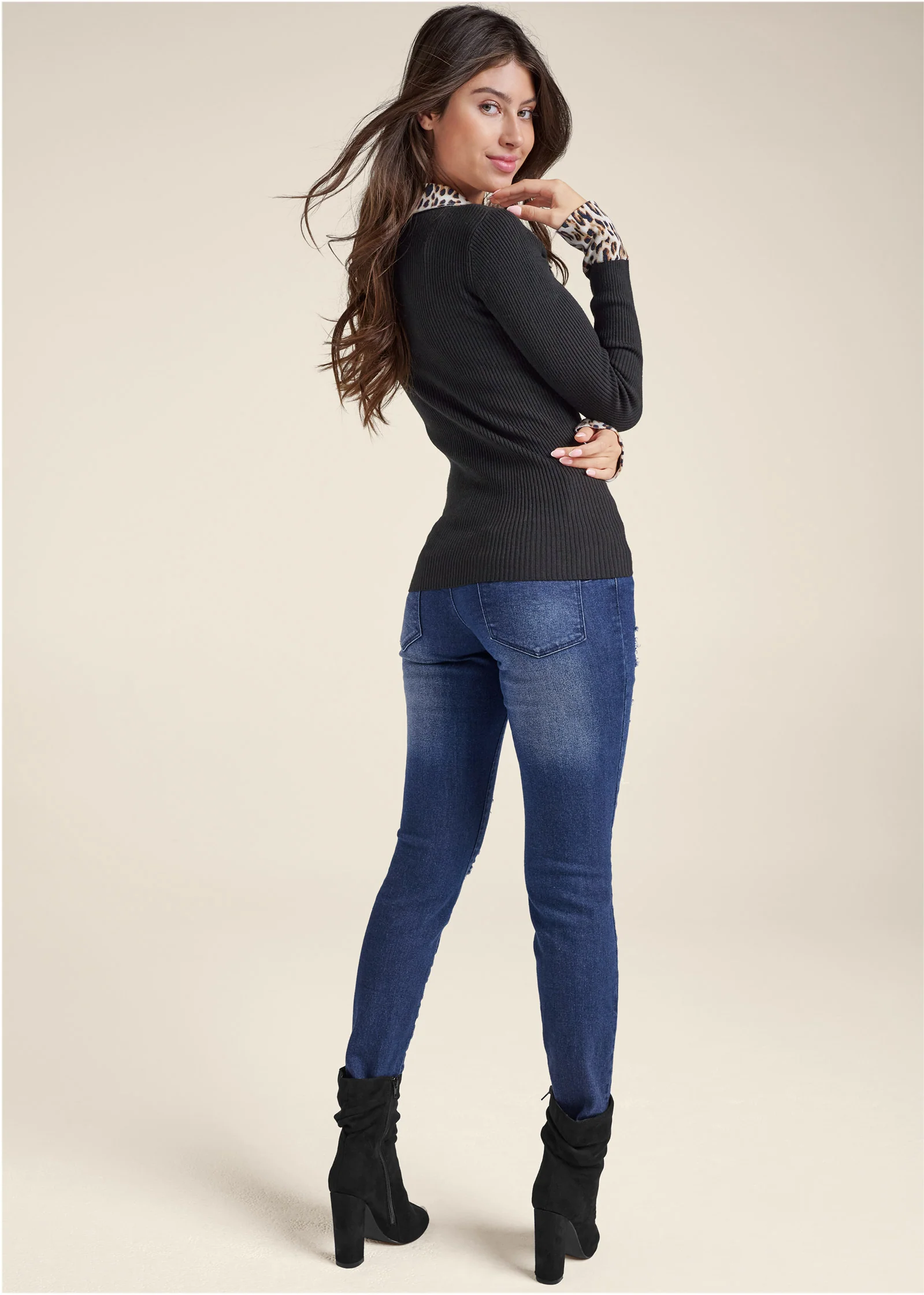 Zipper front cardigan  - Black Multi